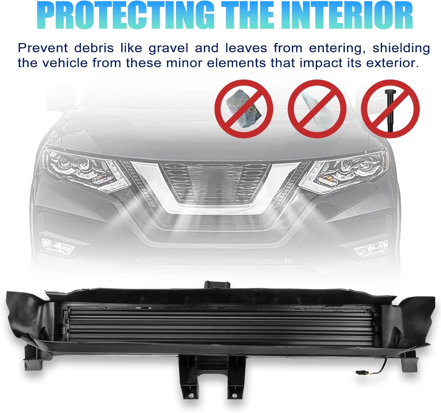 Radiator Shutter with Actuator Motor Compatible with Nissan Rogue 2016-2019, Replaces OE Number 601-356, 214214BC0A, 214216FR0A