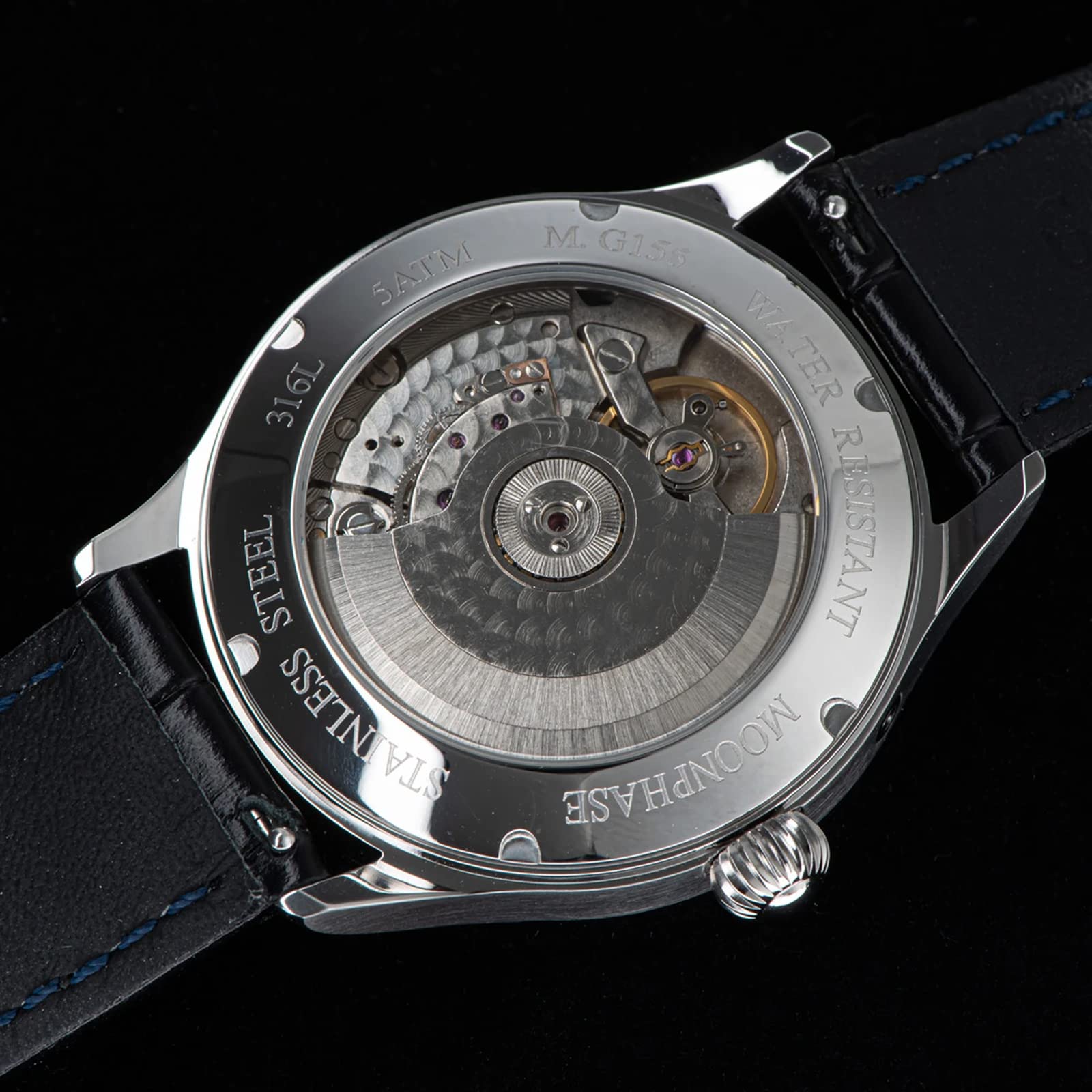 Sugess SU2528SS MoonPhase Master Seagull ST2528 Movimiento zafiro cristal reloj mecánico automático de los hombres 1963, negro, 41mm, Correa