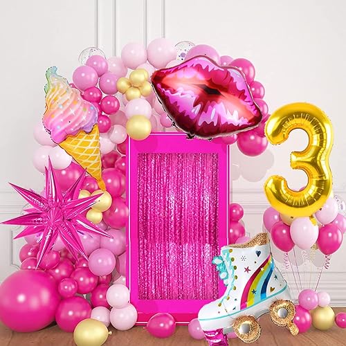 Miniatura 3 de 117 piezas de decoraciones de fiesta de cumpleaños de niña rosa, kit de arco de guirnalda de globos rosa con globo metálico rosa dorado rosa intenso