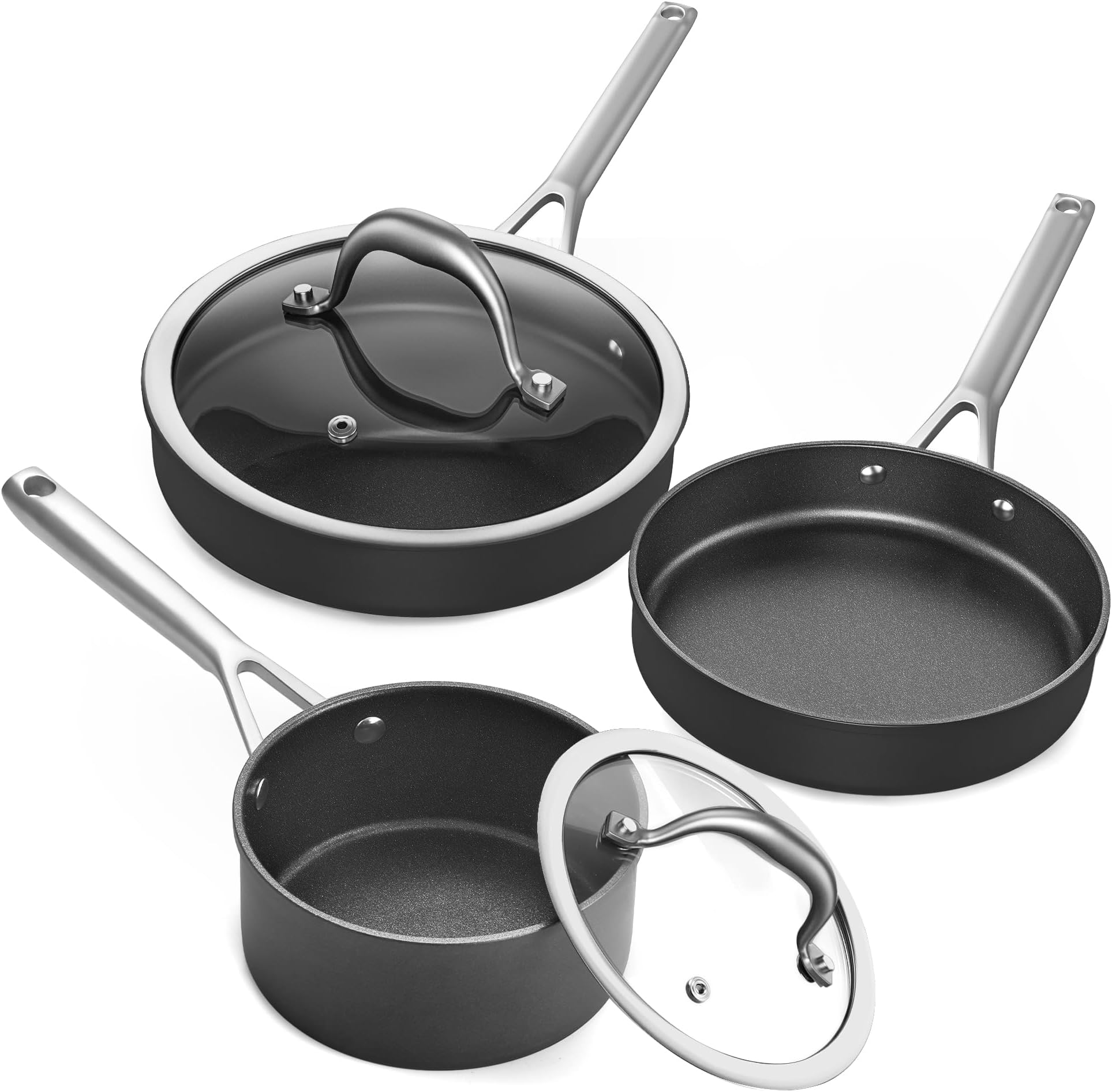 TieplisPots and Pans Set Nonstick, 5-Piece Kitchen Cookware Sets with 3-layer Non Stick Coating, Dishwasher & Oven Safe, Aluminum, Compatible with All Stovetops (Gas, Electric & Induction)