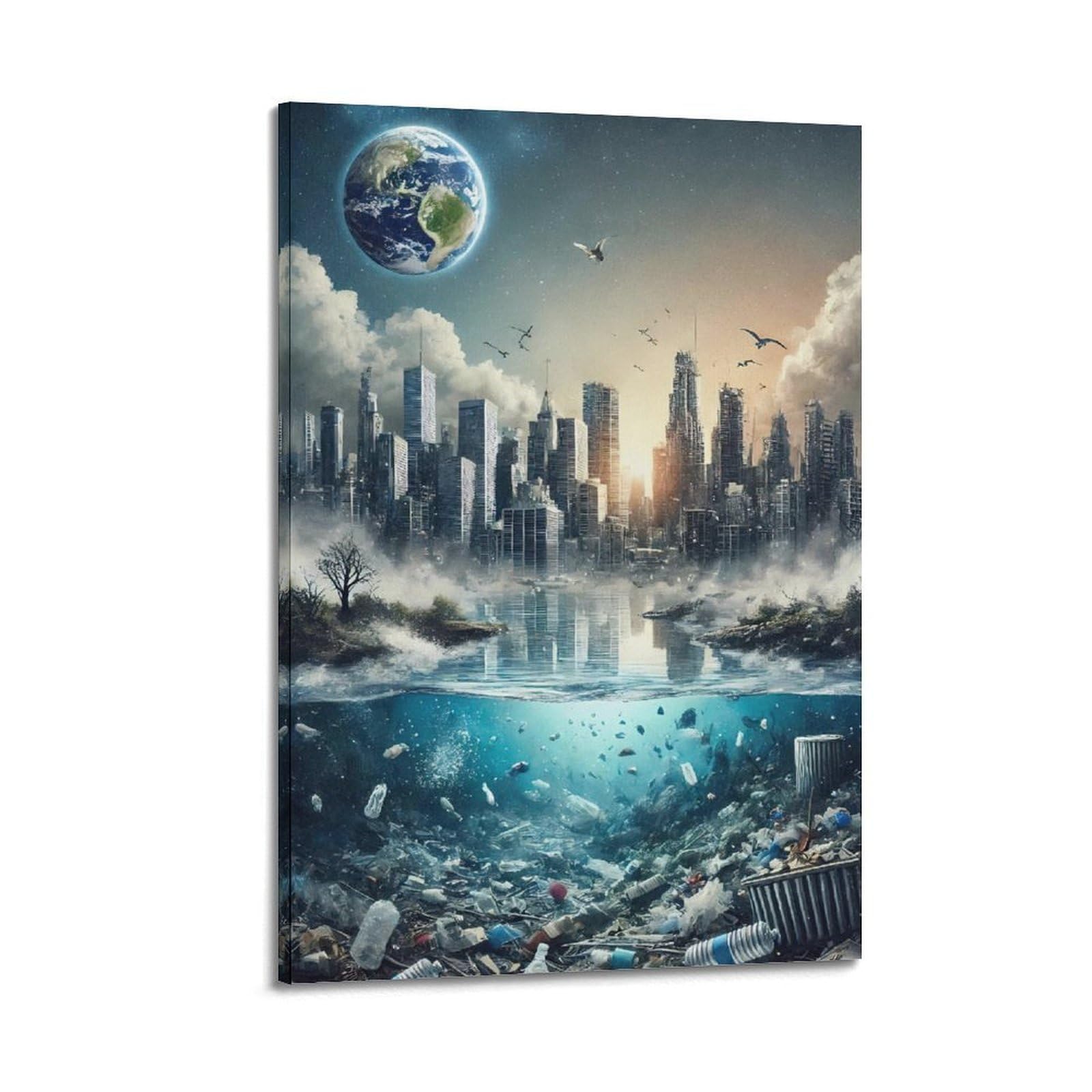 CWLLOG Leinwanddrucke, Wandkunst, Poster, Geisteswissenschaften, realistisch, urbaner Ozean, Umwelt-Illustration, modernes Wohnzimmer und Schlafzimmer, Kunstwerk, Dekoration, 60 x 90 cm