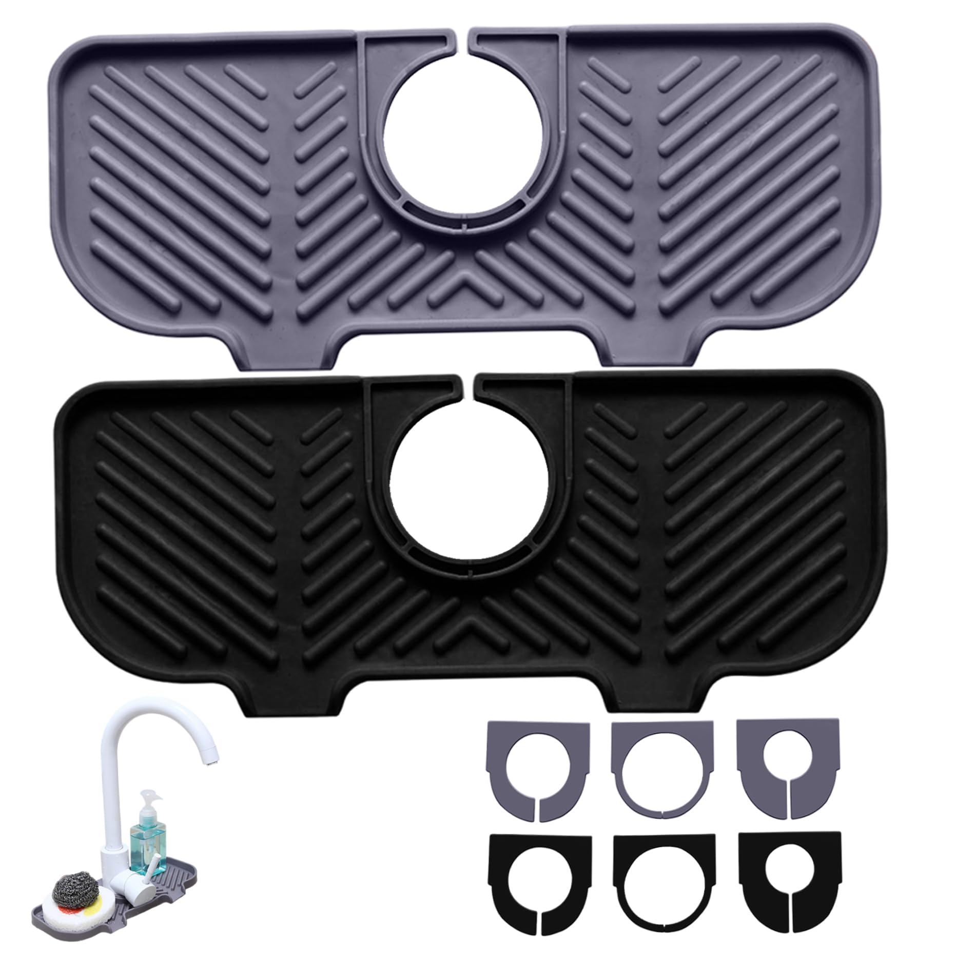 Licsaliwe Faucet Mat - 3 Holes Sink Splash Guard with Multi-Size Fit & Slope Drainage, Black for Kitchen Bathroom Countertop Protection