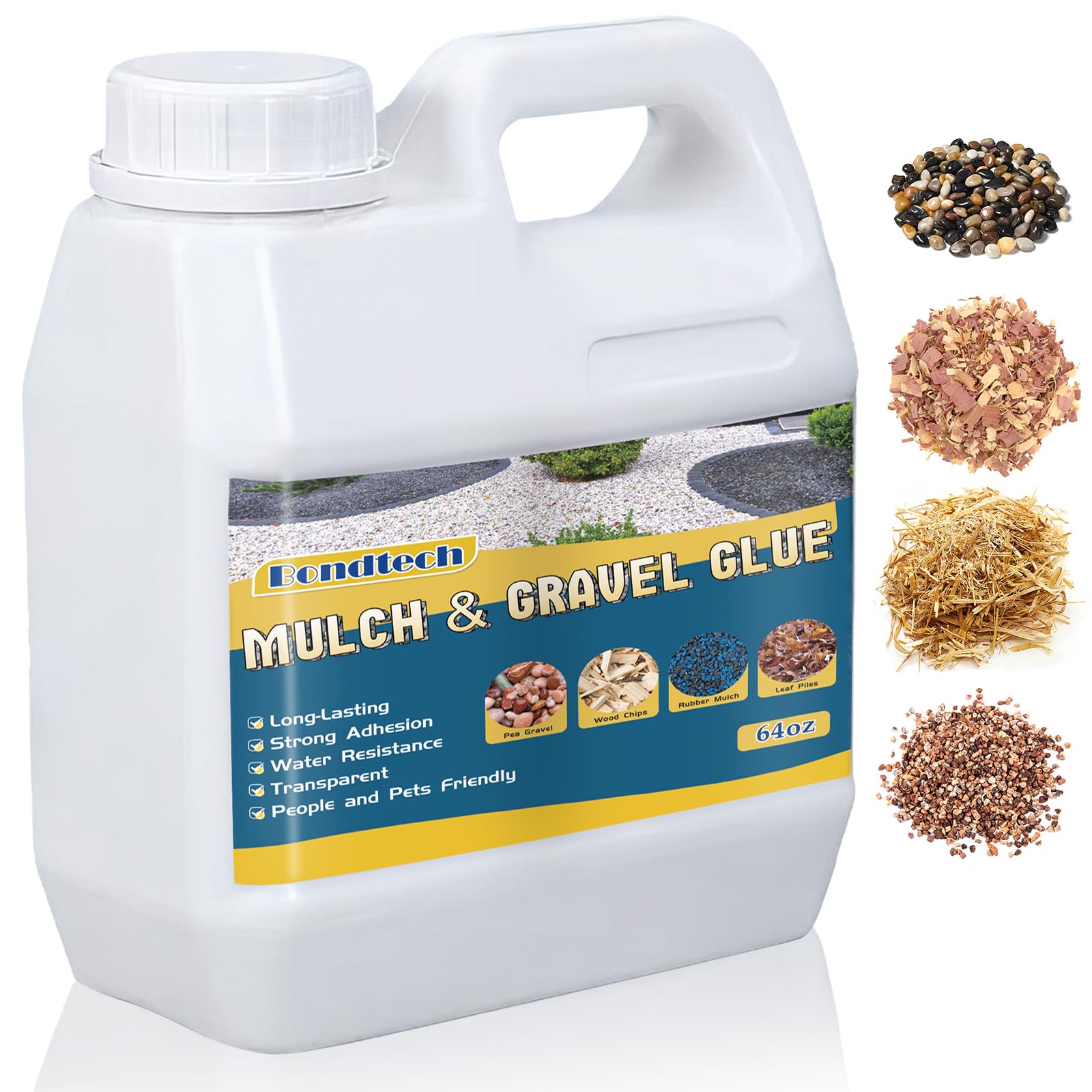 Mulch Strong Glue 64 oz, Concentrate Gravel Glue, for Rocks, Landscaping Pea, Bark, Leaf, Stones & Rubber, Locking Most Mulches