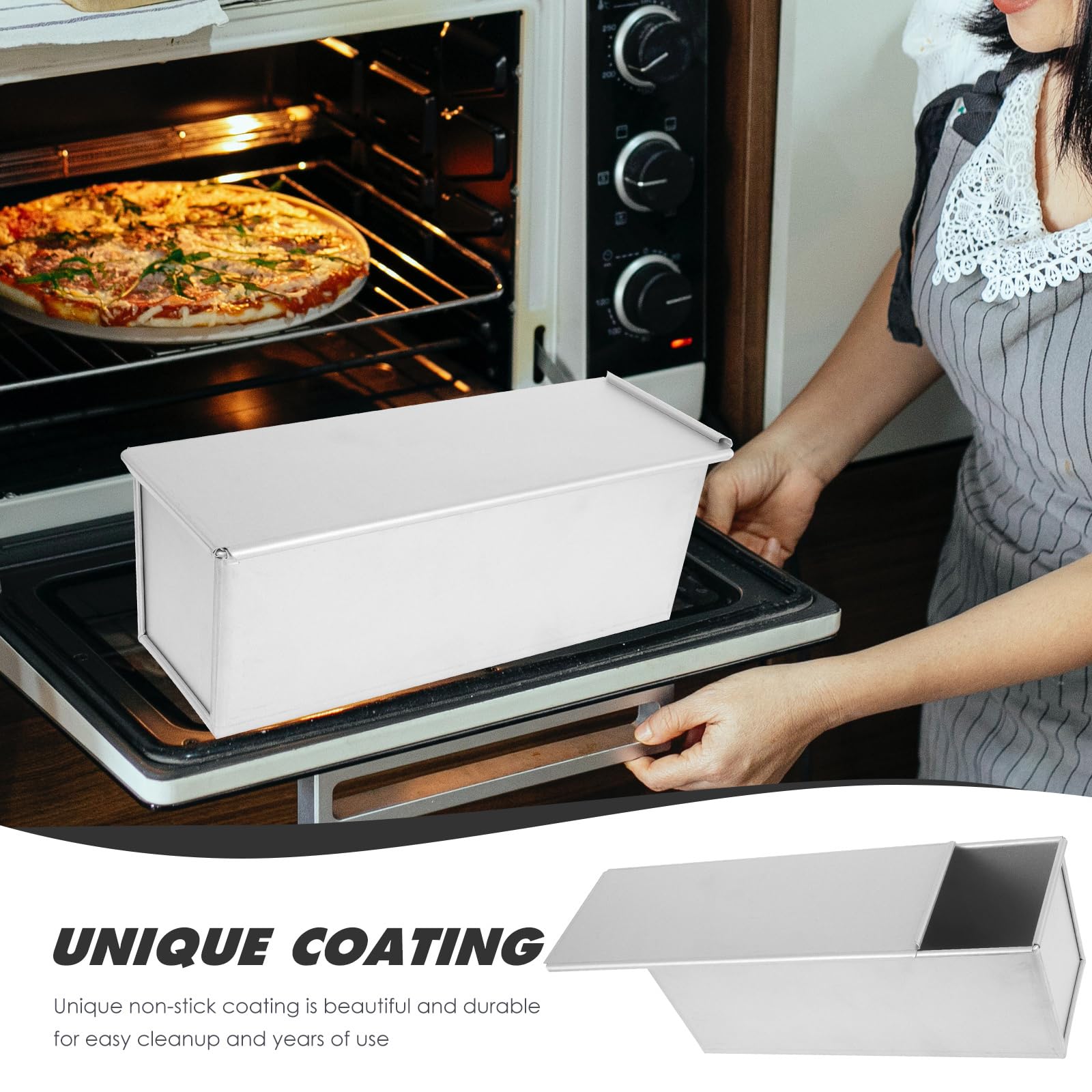 Luxshiny Molde antiadherente para pan con tapa de 12.59 x 4.72 x 4.52 pulgadas, molde de aluminio para hornear tostadas y sándwich, herramienta de panadería en el hogar, cocina