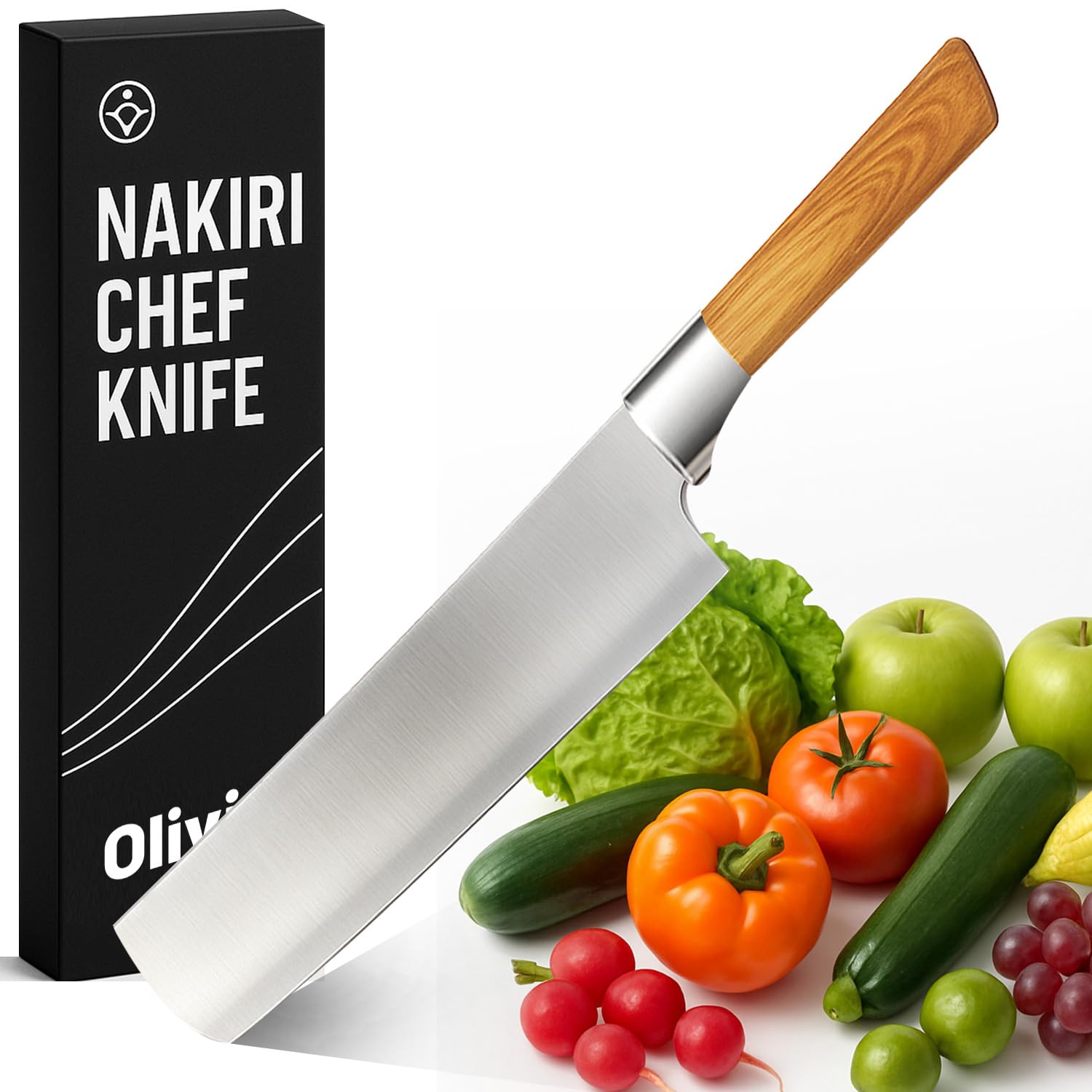 Mannaia da Cucina in Acciao Inox - Lama da 20 cm - Coltello affilato per tagliare Alimenti - Impugnatura Ergonomica in legno - Coltello da Cuoco e Macellaio