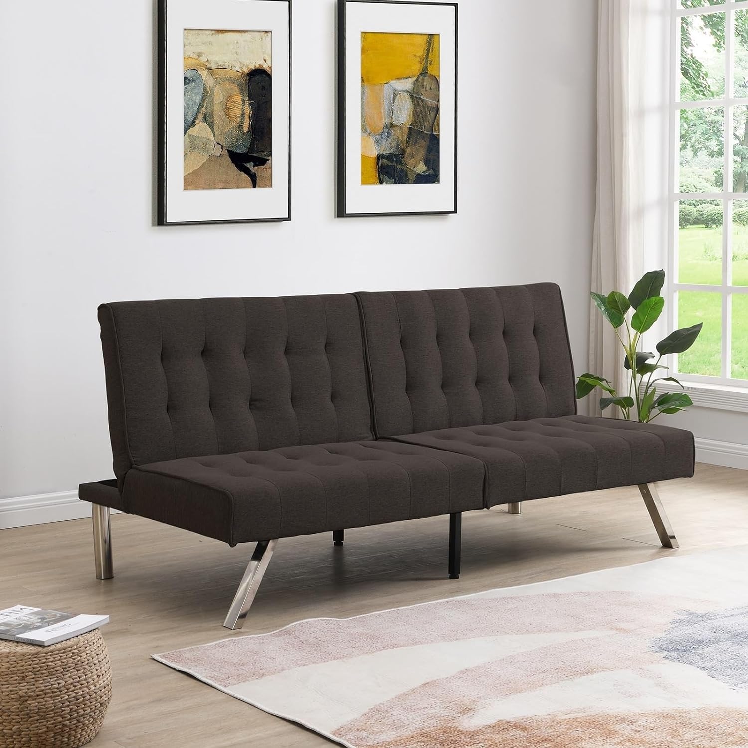 Daesar Coffee Bed Couches, Metal Frame, Stainless Leg, Futon, Sofa Bed Furniture for Small Space, Living Room, Bedroom, Studio, Apartment