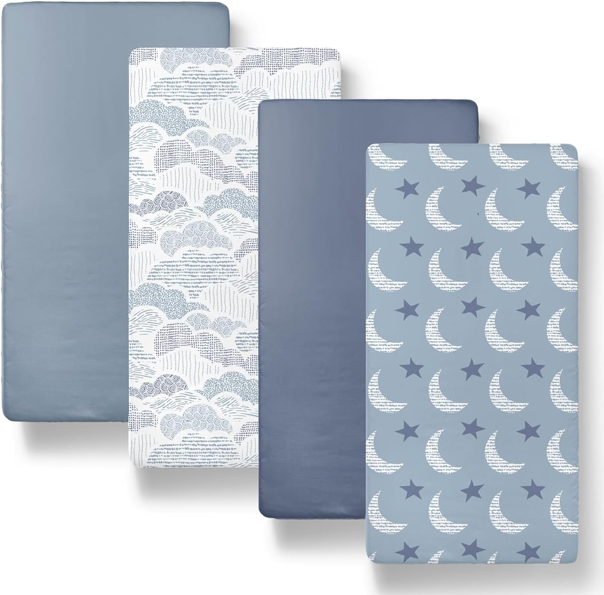 The Peanutshell Soft Cloud Sábanas para moisés para bebé, paquete de 4, sábanas bajeras rectangulares, decoración de guardería azul cielo, se adapta a moisés de 33 x 19,5 pulgadas