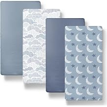 The Peanutshell Soft Cloud Baby Bassinet Sheets Boy Girl 4pk - Fitted Bassinet Sheets Rectangle, Sky Blue Nursery Decor, Fits 33 x 19.5 Bassinets