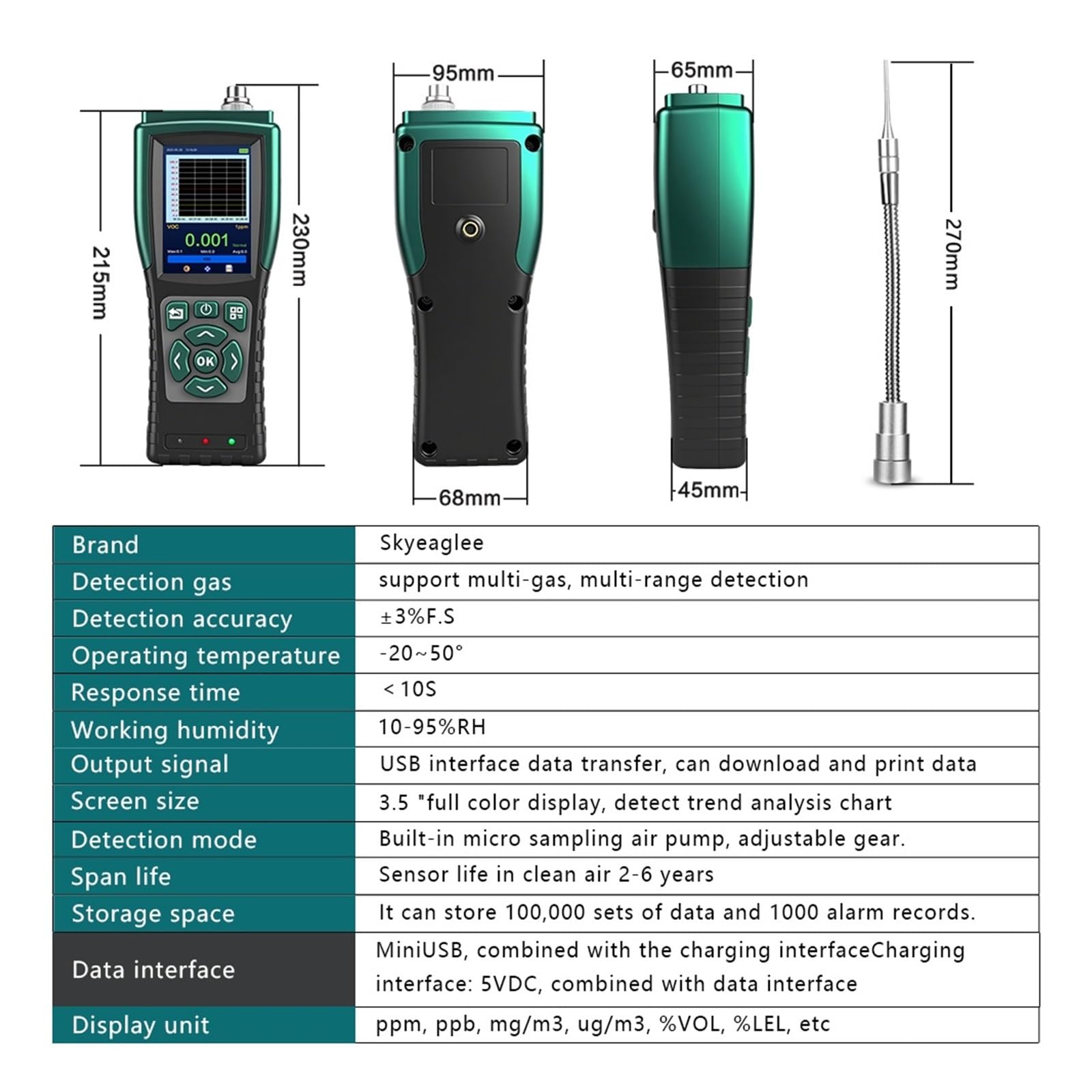 Analizzatore portatile del misuratore di misurazione della concentrazione rilevatore ossigeno O2 for aspirazione pompa for la sicurezza industriale Per laboratorio