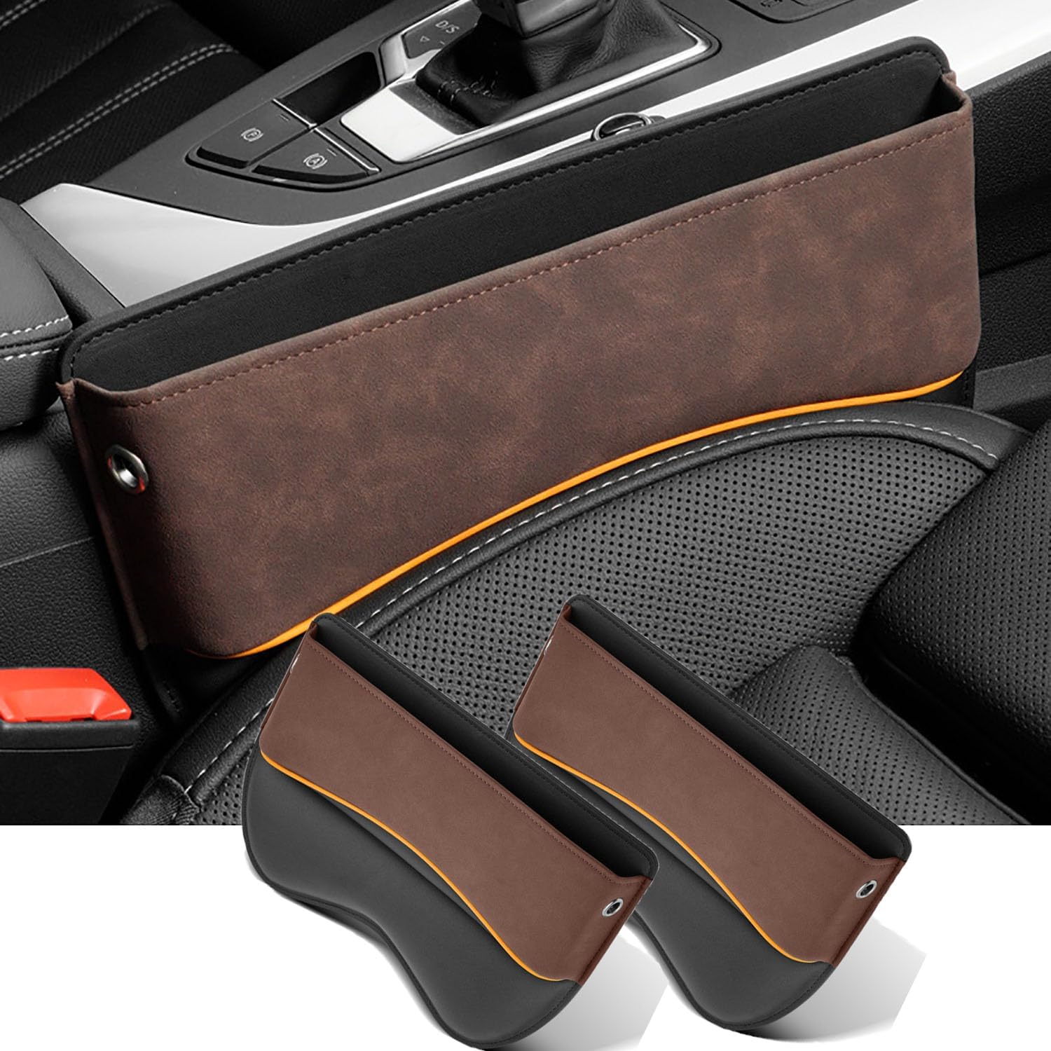 シートアクセサリー4PCS 車用サンシェード に適用 運転席助手席用 サイドポケット 車用ボックス 充電線穴付き 高級レザー＆スエード製 大容量 多機能 小物収納 2個 簡単取り付け 便利グッズ