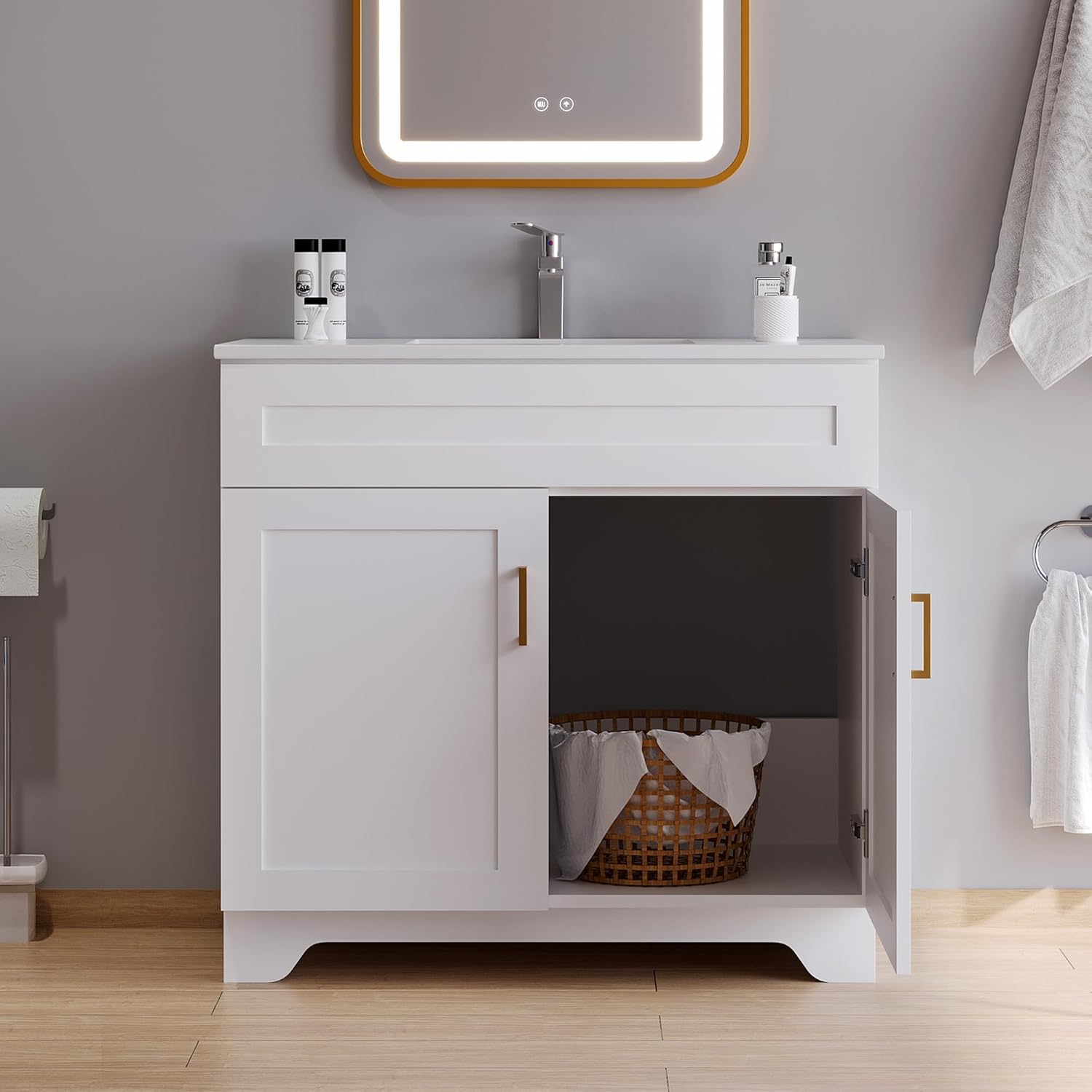 Bathroom Vanity, 36 Inch Bathroom Vanity with Sink, Freestanding Vanity with Sink and 2 Soft Closing Doors, Modern Bathroom Sink Cabinet (Paint, White, 36")