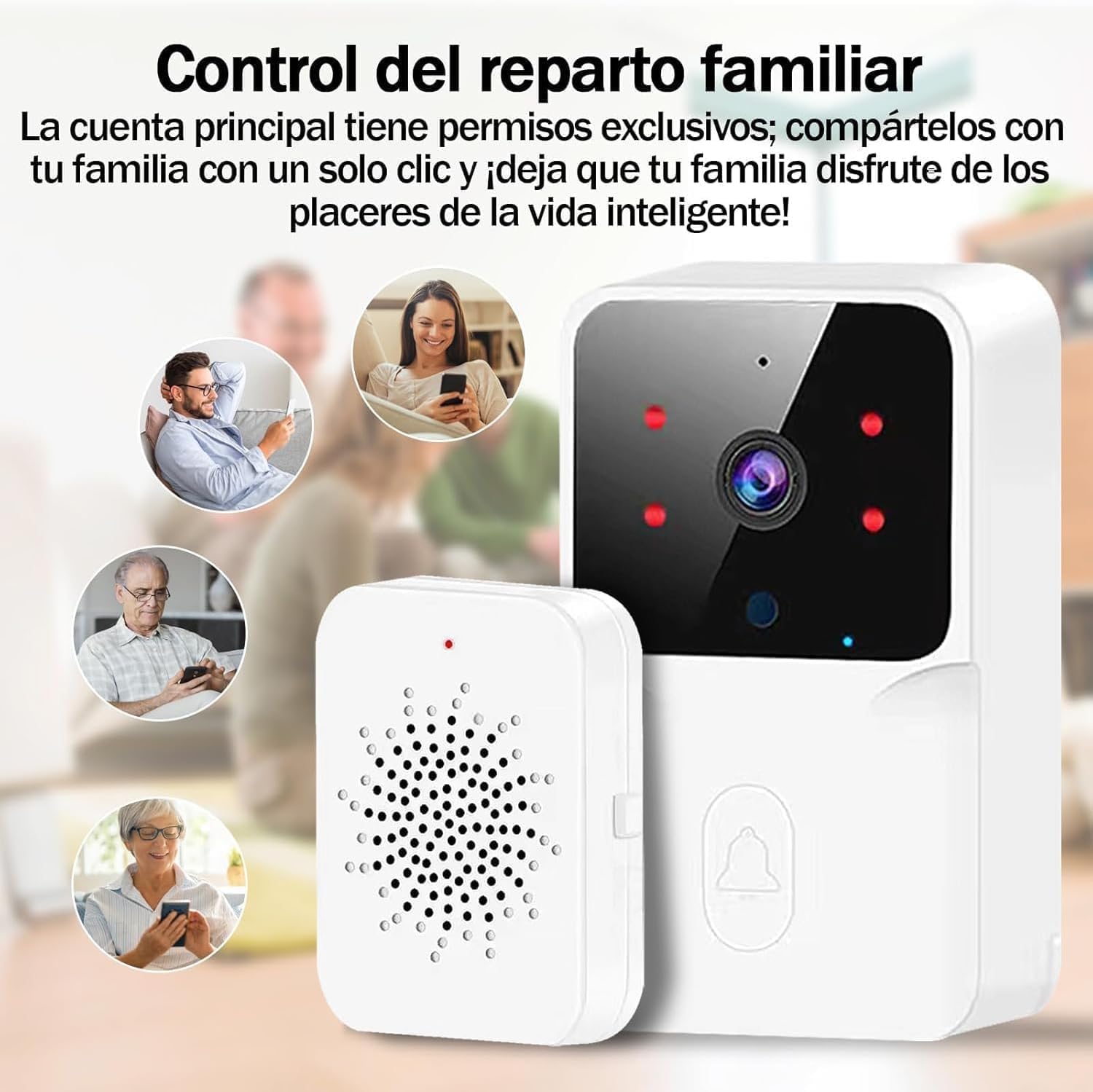 Genérico Timbre Videoportero Inalámbrico con Cámara HD1080P,Resistente al Agua,Visióm Nocturna,Videocitofono WiFi,Intercomunicador Bidireccional, Control De Aplicaciones, Instalación Inalámbrica