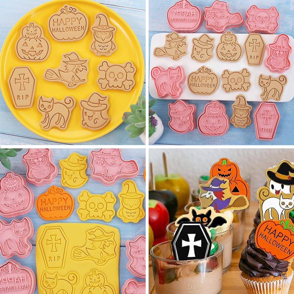 Stampi Per Dolci Festa Halloween 8 Pezzi Formine Biscotti Halloween Stampi Biscotti 3D Plastica Timbro Stampi Per Biscotti