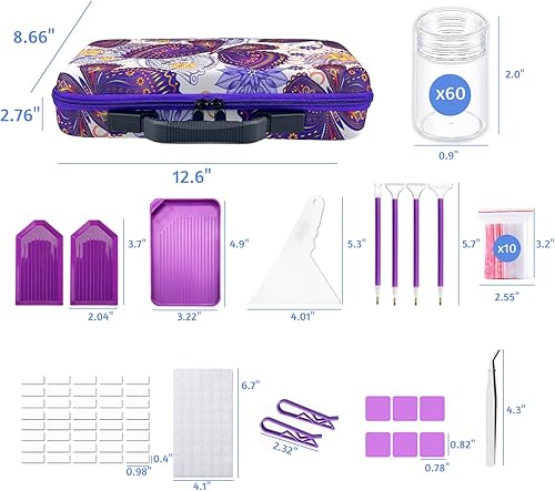 Miniatura 5 de Contenedores de almacenamiento de pintura de diamante, 60 ranuras para accesorios de arte de diamantes y kits de herramientas (morado)