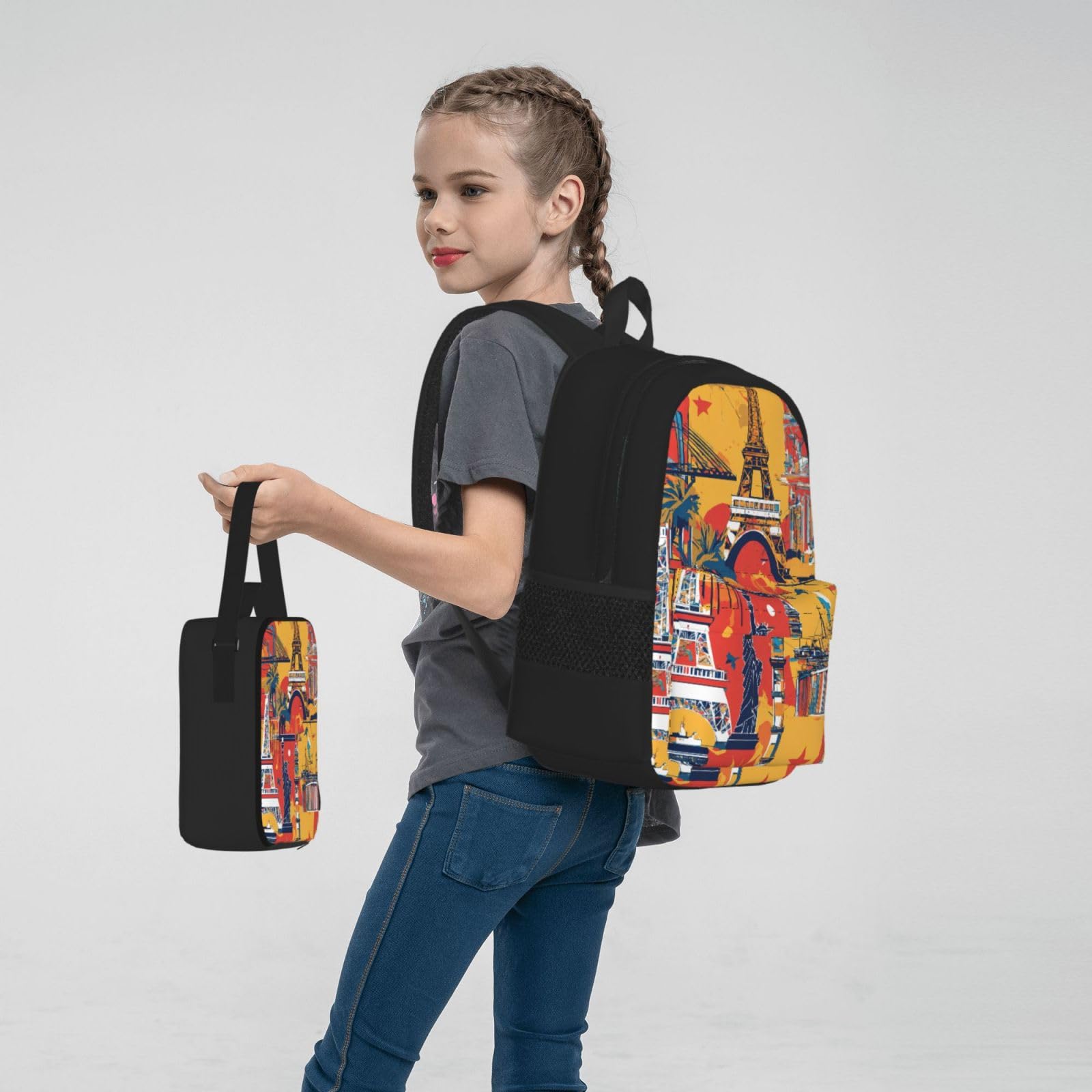 Zaino, borsa portapranzo, astuccio, set da 3 pezzi, per lavoro e