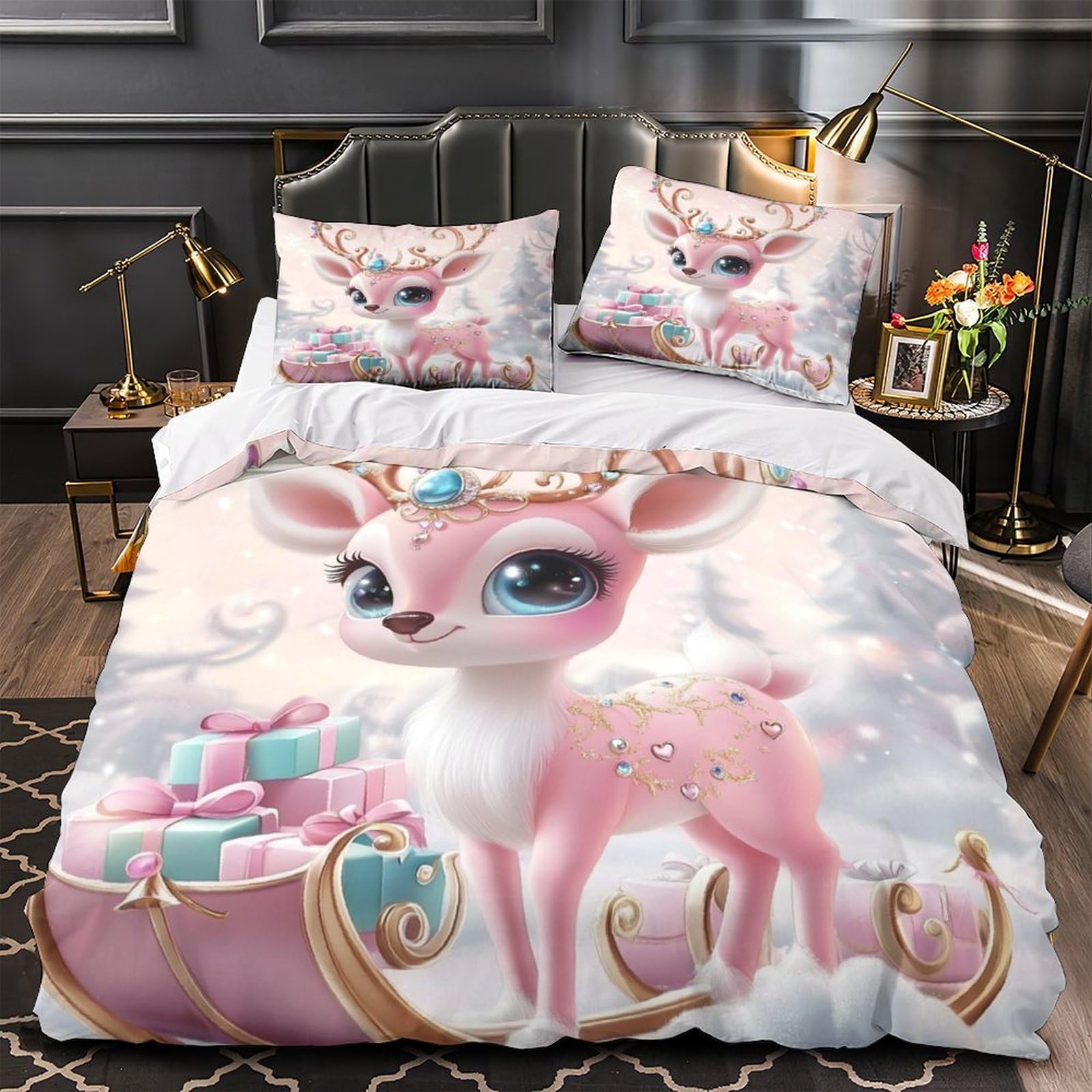 Housse de couette scène d'hiver fantastique parure lit microfibre 3D