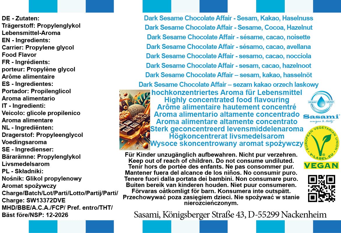 Dark Sesame Chocolate Affair – sezam kakao orzech laskowy aromat koncentrat – Wegański – Sasami – 100ml