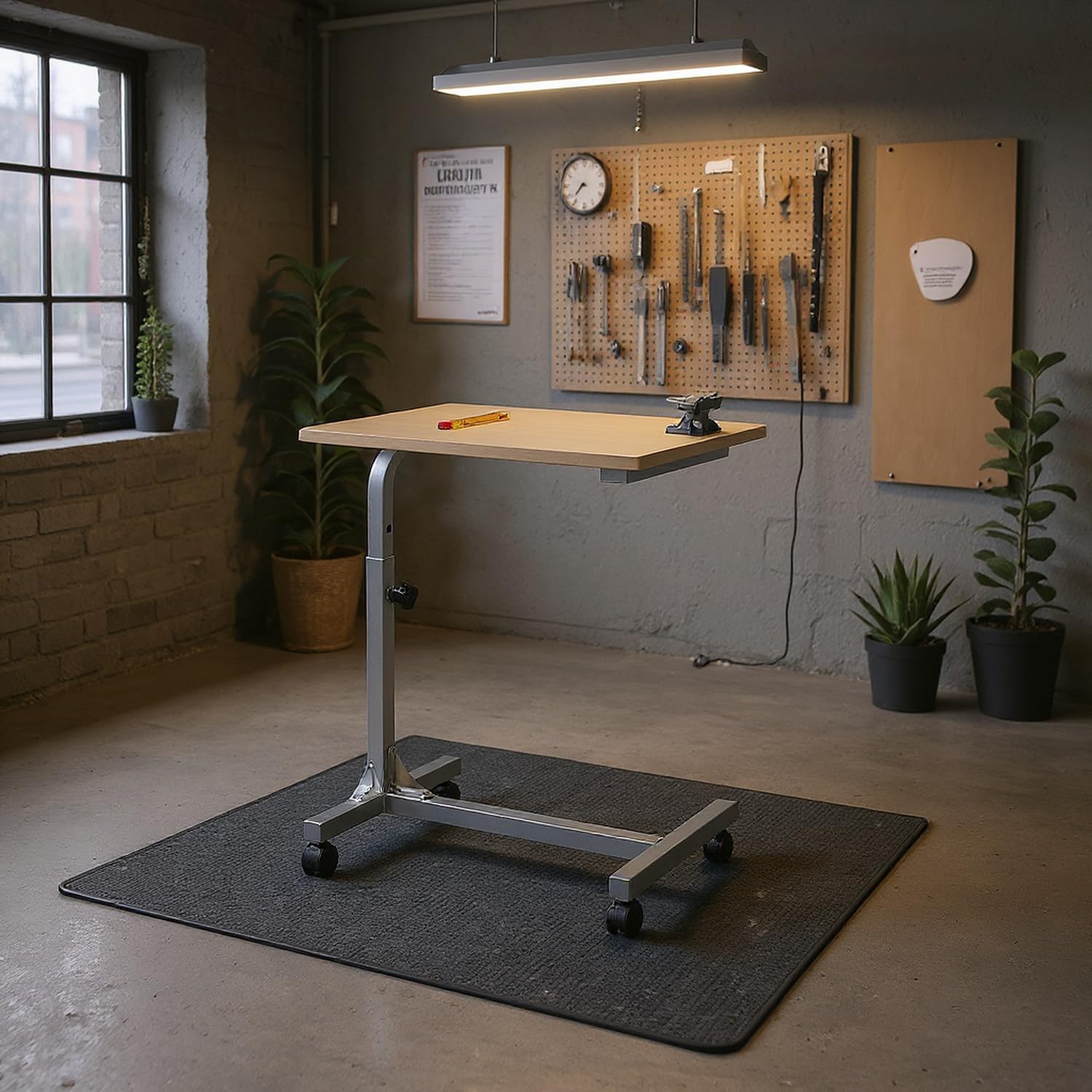 FURNISH - Mesa de trabajo con base de metal ajustable en altura para taller, garaje, mesa de taller duradera con ruedas bloqueables para estudio de arte y bricolaje