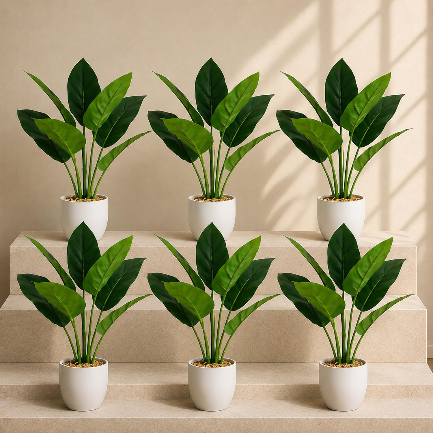 Leaf Pack of 6 x Realistic Artificial Potted Foliage Plants