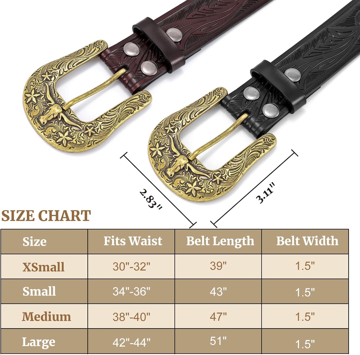 SANSTHS Western Belts for Men Women, Adjustable Mens Cowboy Country Belt for Pants Jeans with Vintage Engraved Leather - Image 6