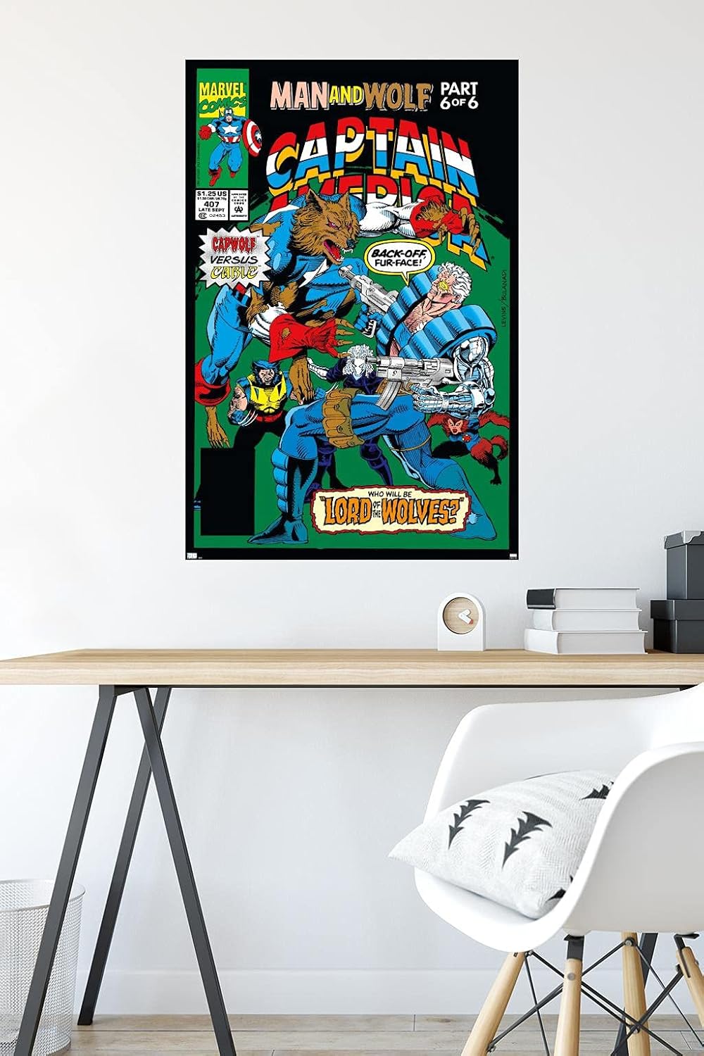 Trends International Marvel: Year of The Shield - Captain America Werewolf - Cable Wall Poster, 34L x 22.4W, Premium Poster & Mount Bundle