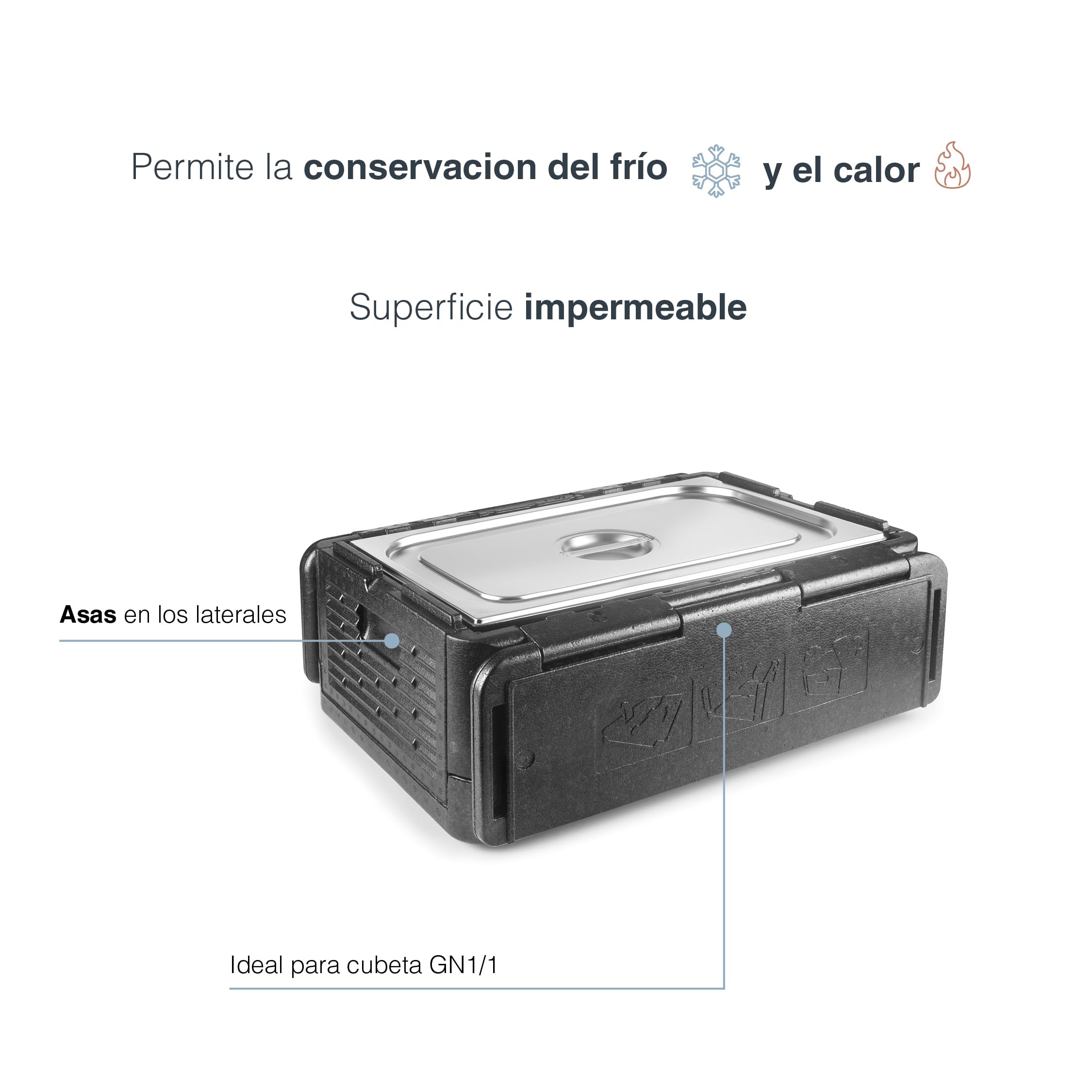 Lacor - 66066 - Caja Isotérmica Temple, Fabricada en EPP, GN 1/1, Mantiene los Alimentos Frios o Calientes, Ligera, Resistente y Aislante, Impermeable, Totalmente Plegable, 38,5L, Negro