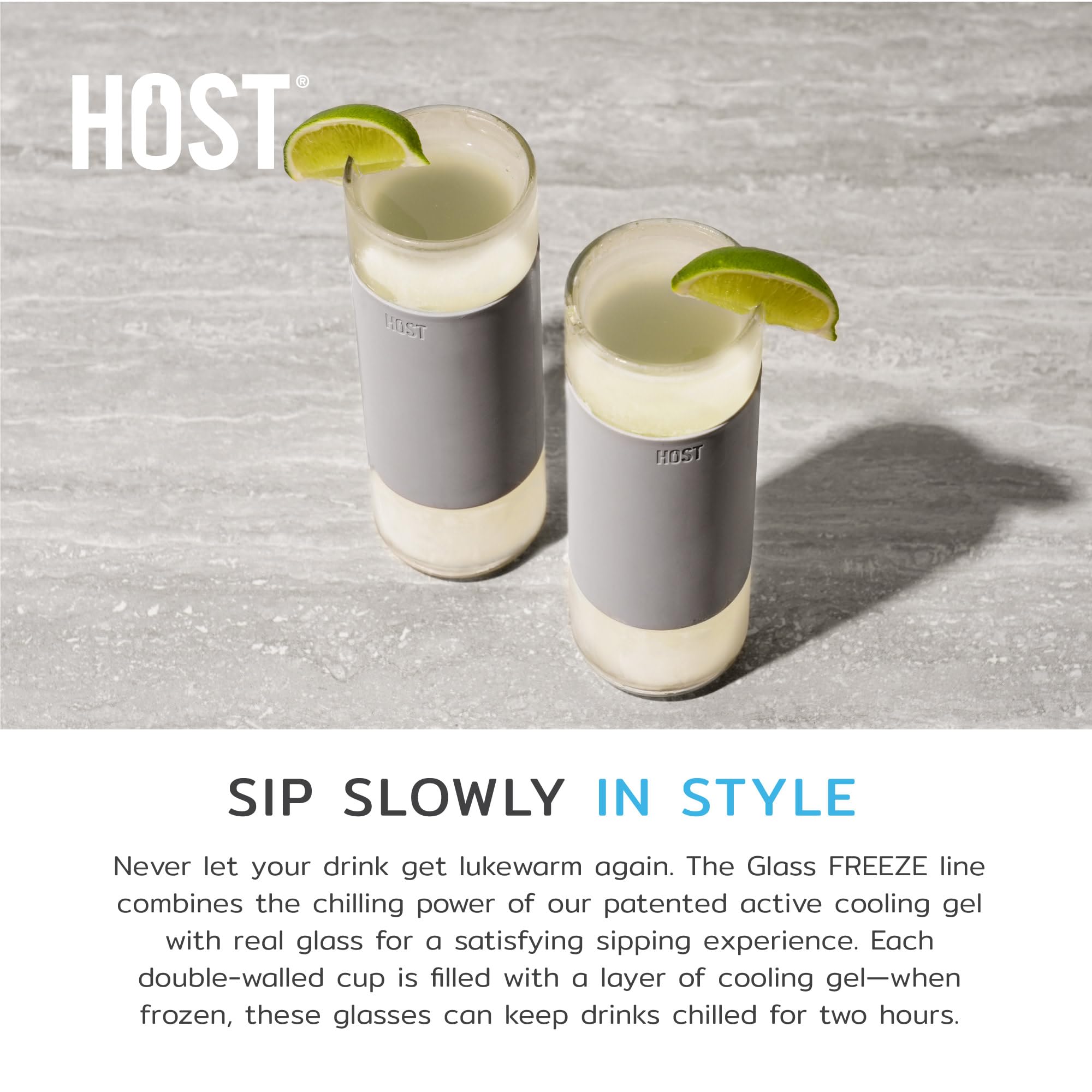 Host Highball - Set di 2 bicchieri da congelamento in vetro, bicchieri isolanti, bicchieri da caffè freddo, 350 ml, grigi