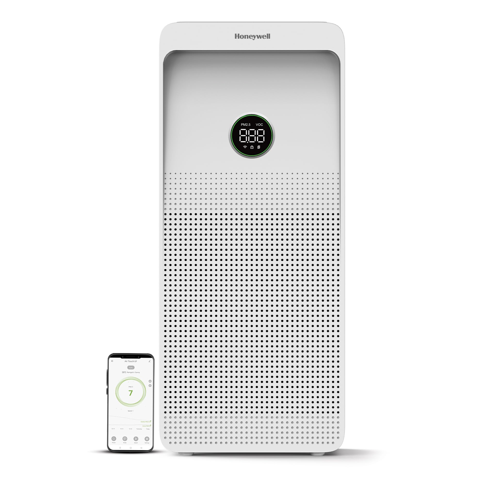 Honeywell Air Purifier For Home,4 Stage Filtration,Covers 1085sq.ft,PM 2.5 Level Display,with WIFI & ALEXA,H13 HEPA & Activated Carbon Filter,Removes 99.99% Pollutants,Micro Allergens-Air Touch U1