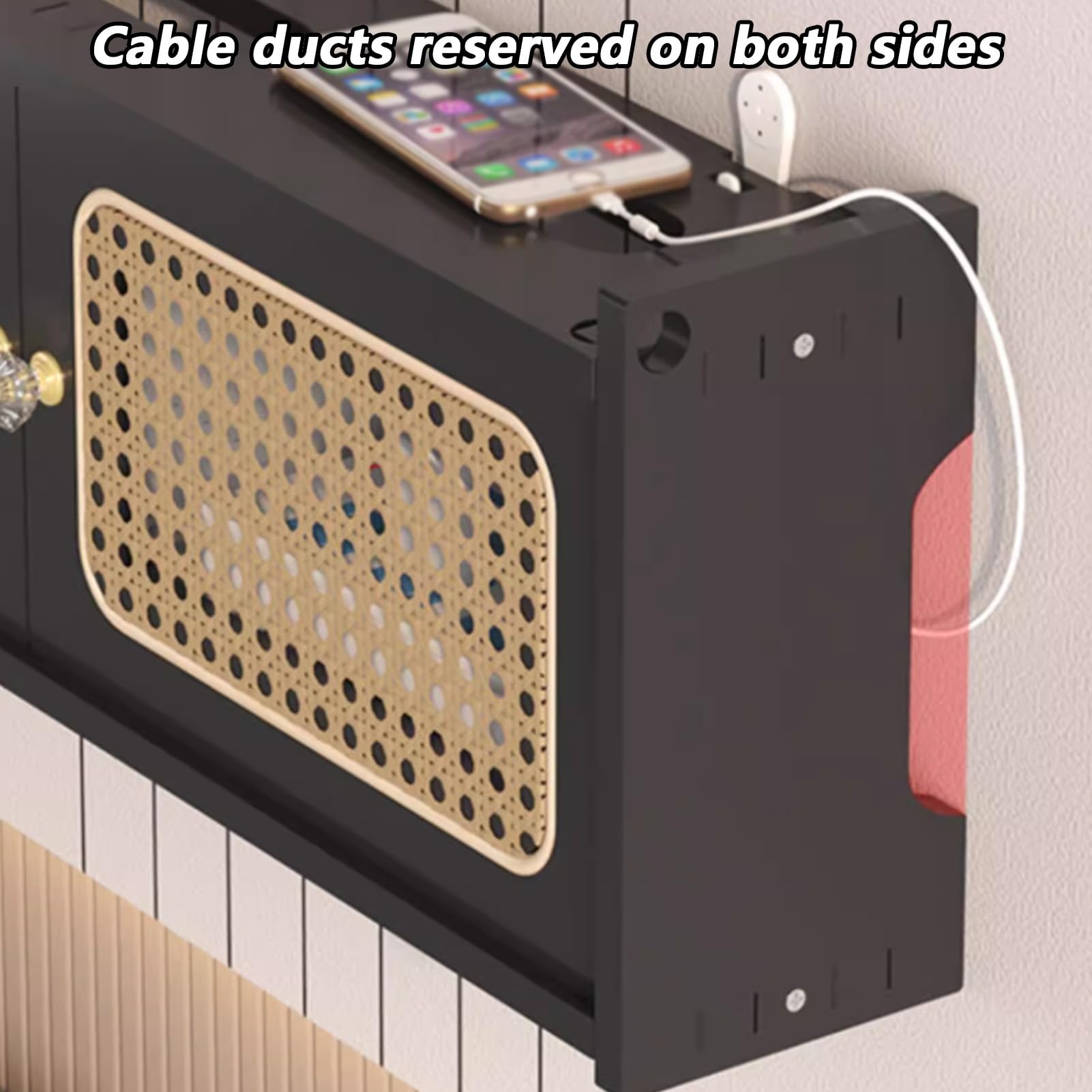 Murale pour Routeur WiFi, Boîte de Rangement pour Routeur, Étagère en Rotin for Routeurs Peut Être Utilisé for Couvrir Les Boîtiers Électriques(Nero,L23.6xW4.5xH9IN)