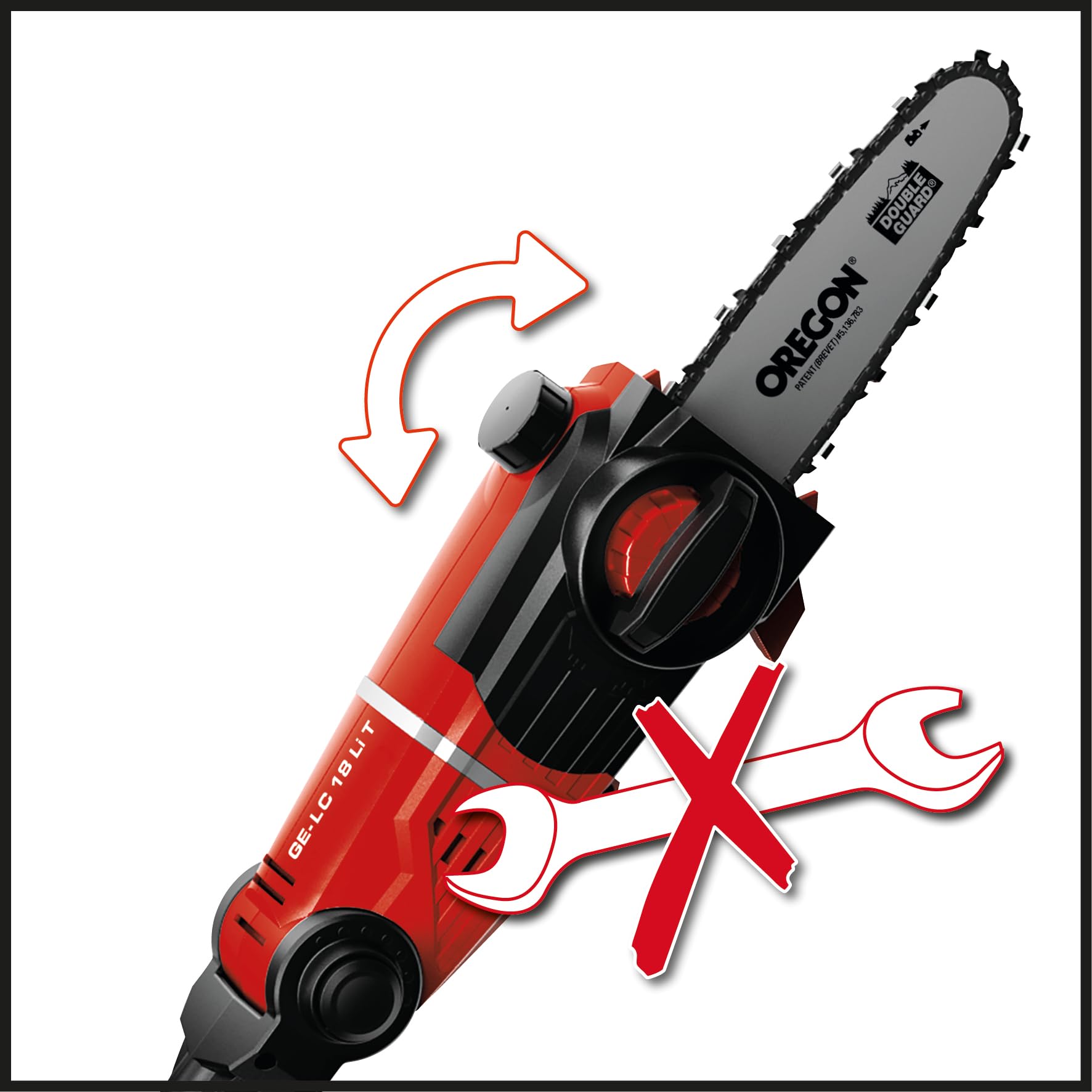 Einhell Elagueuse sur perche sans fil GE-LC 18 Li T-Solo Power X-Change (18 V, longueur de guide 20 cm, manche télescopique, guide et chaîne Oregon) Livré sans batterie ni chargeur