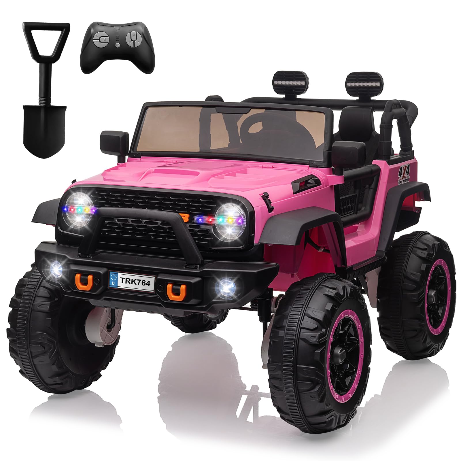24V Kids Electric Ride on Car, 2-Seater 4WD Truck with Remote, 4x45w Motors (180w), 7Ah Battery, LED Lights & Music, Spring Suspension, 20-Inch Wide