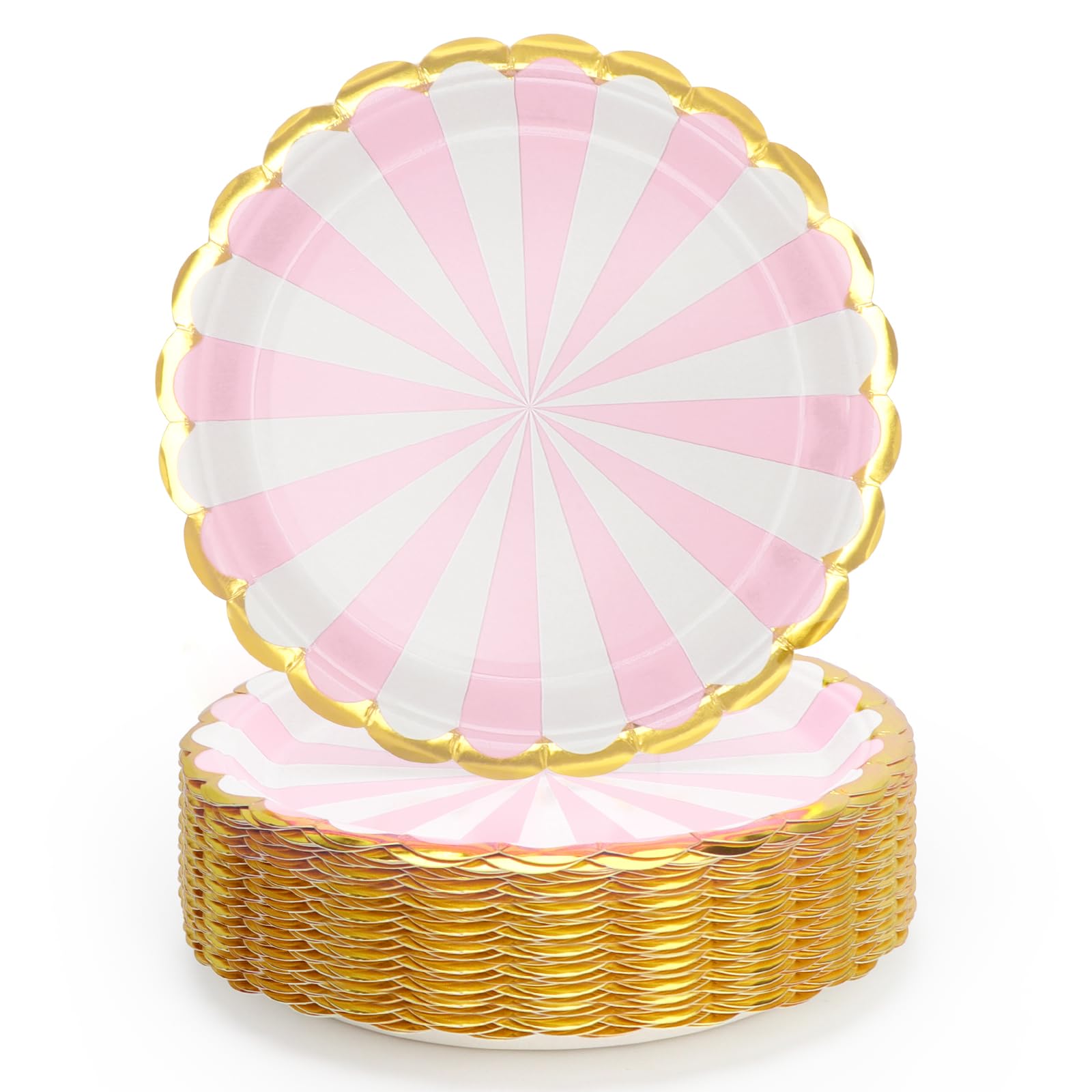 PARTY GO 50 Pcs 7" Paper Plates for Dinner and Dessert, Disposable Plates Party Supplies Pack for Graduation Holiday Wedding Birthday Party Baby Shower Decorations, Pink