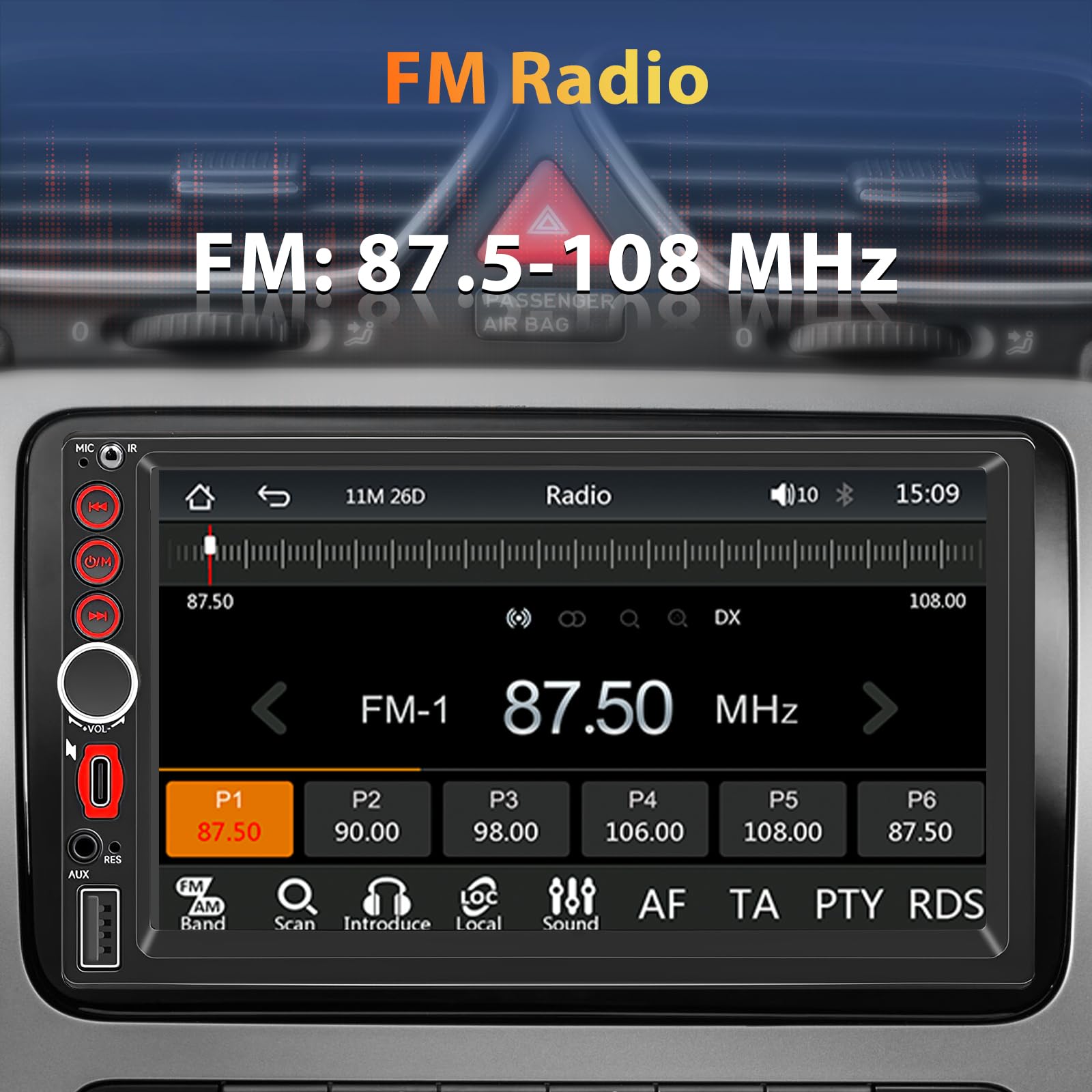 Autoradio 2 DIN compatibile con Carplay, autoradio Bluetooth da 7 pollici (E5U