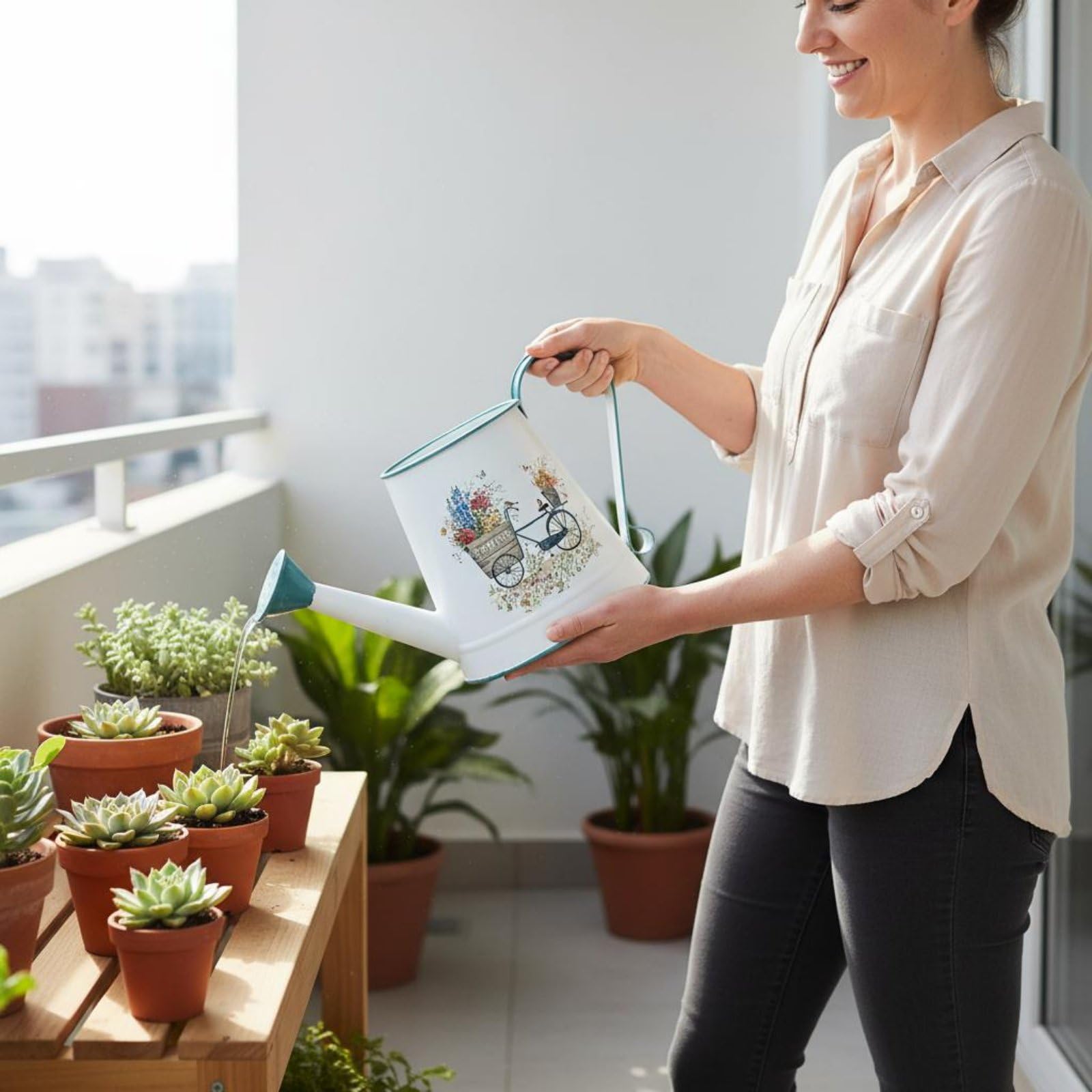 Gießkanne Gießgefäß Metall Bewässerungswerkzeug Langspitze Pflanzenbehälter für Garten Wohnzimmer Balkon Pflanzentöpfe Pflanzenpflege 15L für, Weiß, Home & Garden 1.5L