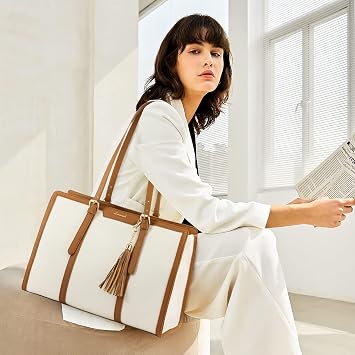 LOVEVOOK Laptop Handbag Women's 15.6 Inch Tote Shoulder Crossbody Bag Large Canvas Shopper Bag Elegant Shoulder Bag Briefcase Work Bag Teacher Bag Women for Office Business Travel Leisure