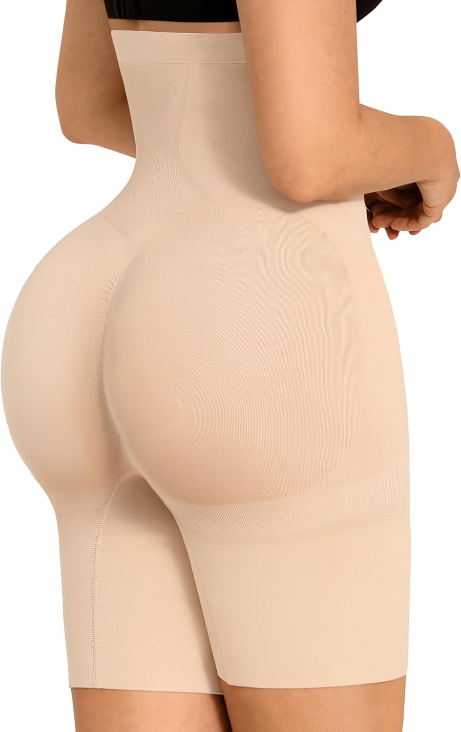 FeelinGirl Women’s Shapewear: Tummy Control High Waisted Seamless Body Shaper Shorts Girdle — Butt Lifting Panties, Thigh Slimmer (Medium-Large, Beige)