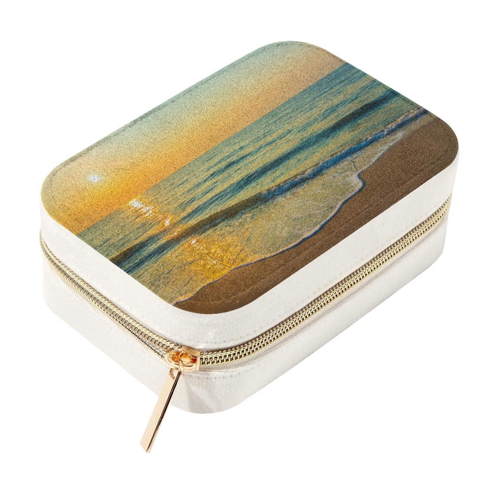 Boîte de rangement de bijoux en velours Dusk Beach zippée