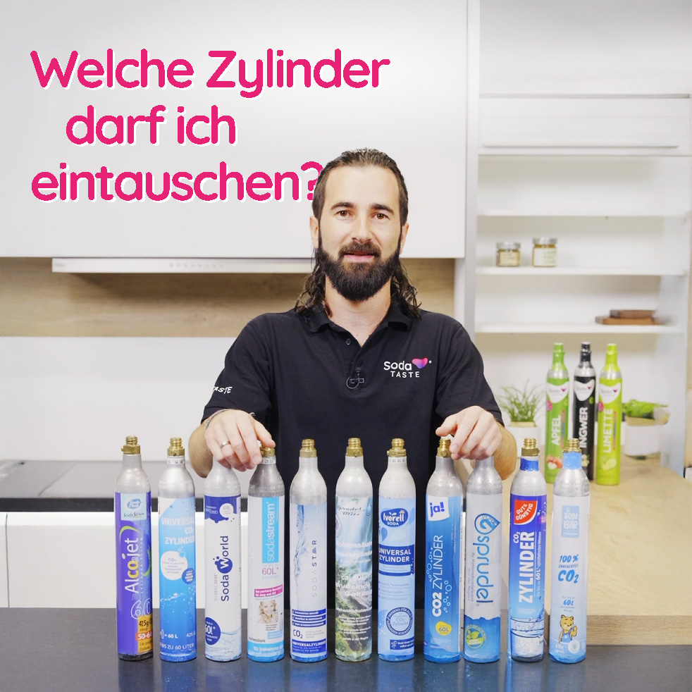 SodaTASTE Quick Apfel CO2-Zylinder tauschen (Refill) für Wassersprudler, mit natürlichem Apfel-Aroma ohne Sirup, für bis zu 60l Sprudelwasser mit Geschmack, zuckerfrei (ACHTUNG: Leerzylinder nötigt)