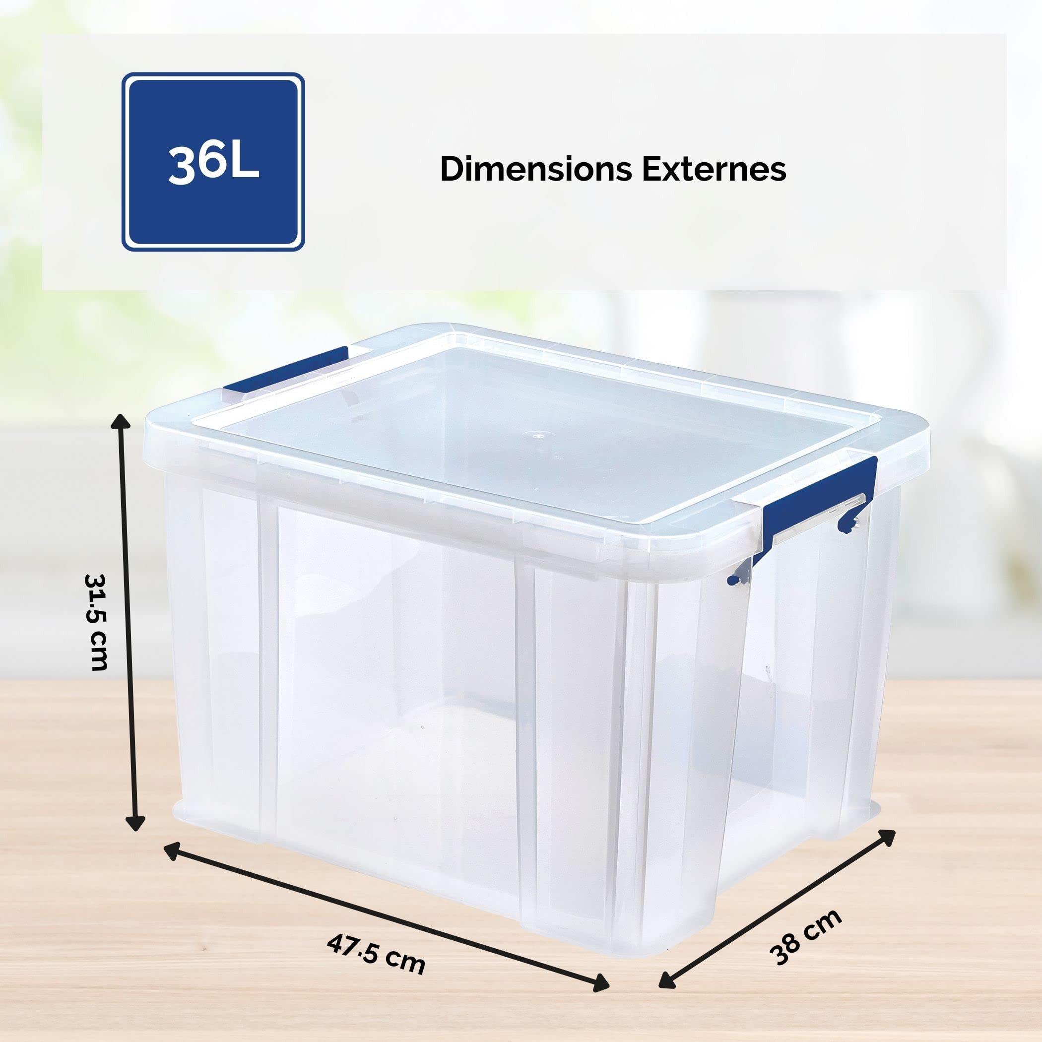 Bankers Box Lot de 3 Boîtes de rangement ProStore 36 L, 30 x 37 x 31 cm, avec couvercle et poignées, empilable, plastique transparent sans BPA, pour dossiers suspendus et classeurs à levier, 7730802
