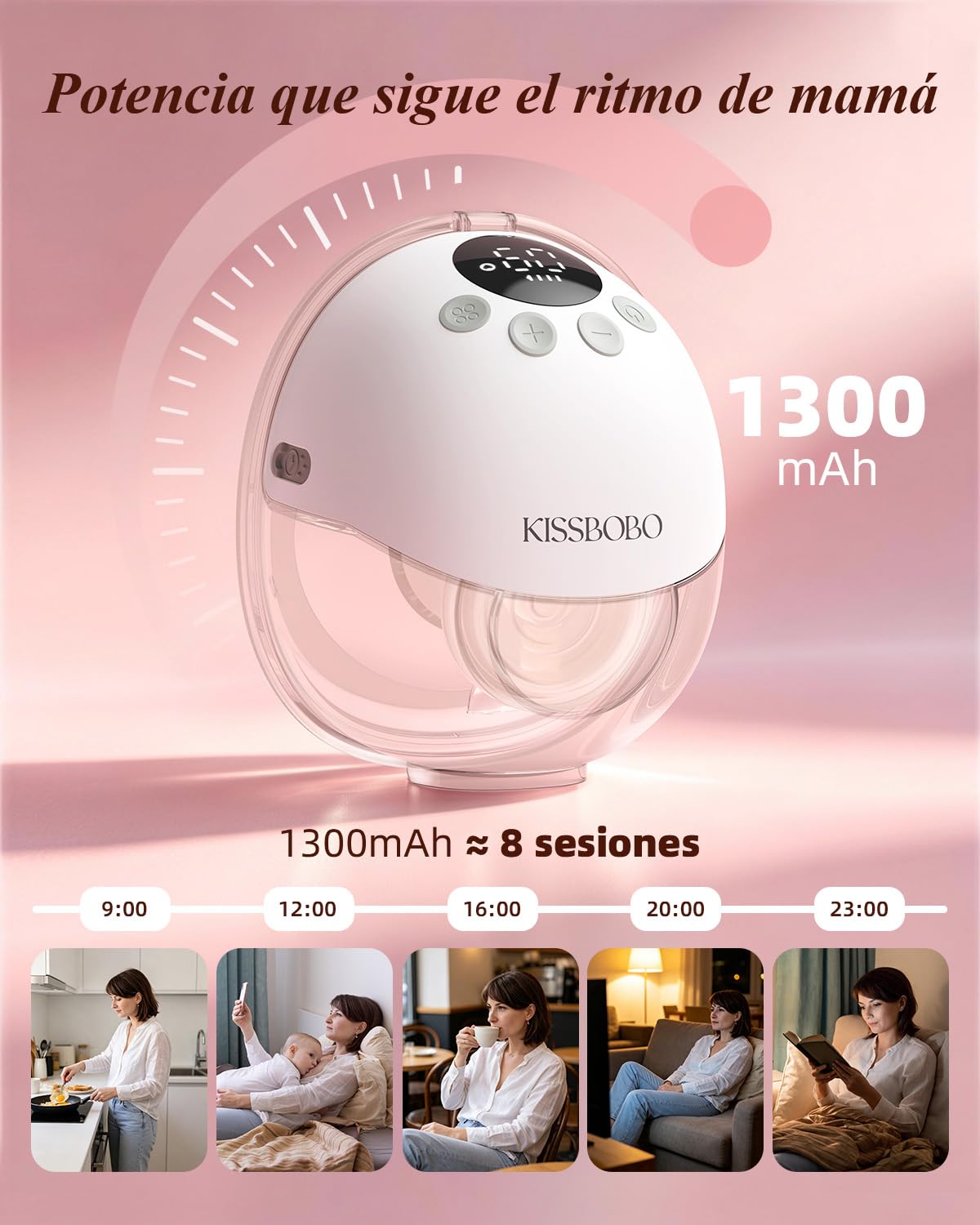 KISSBOBO K8 Sacaleches Electricos Manos Libres Doble | Succión de hasta 320mmHg, Extractor de leche recargable, 4 modos 19 niveles, batería 1300mAh, bajo ruido, Blanco 2Piezas