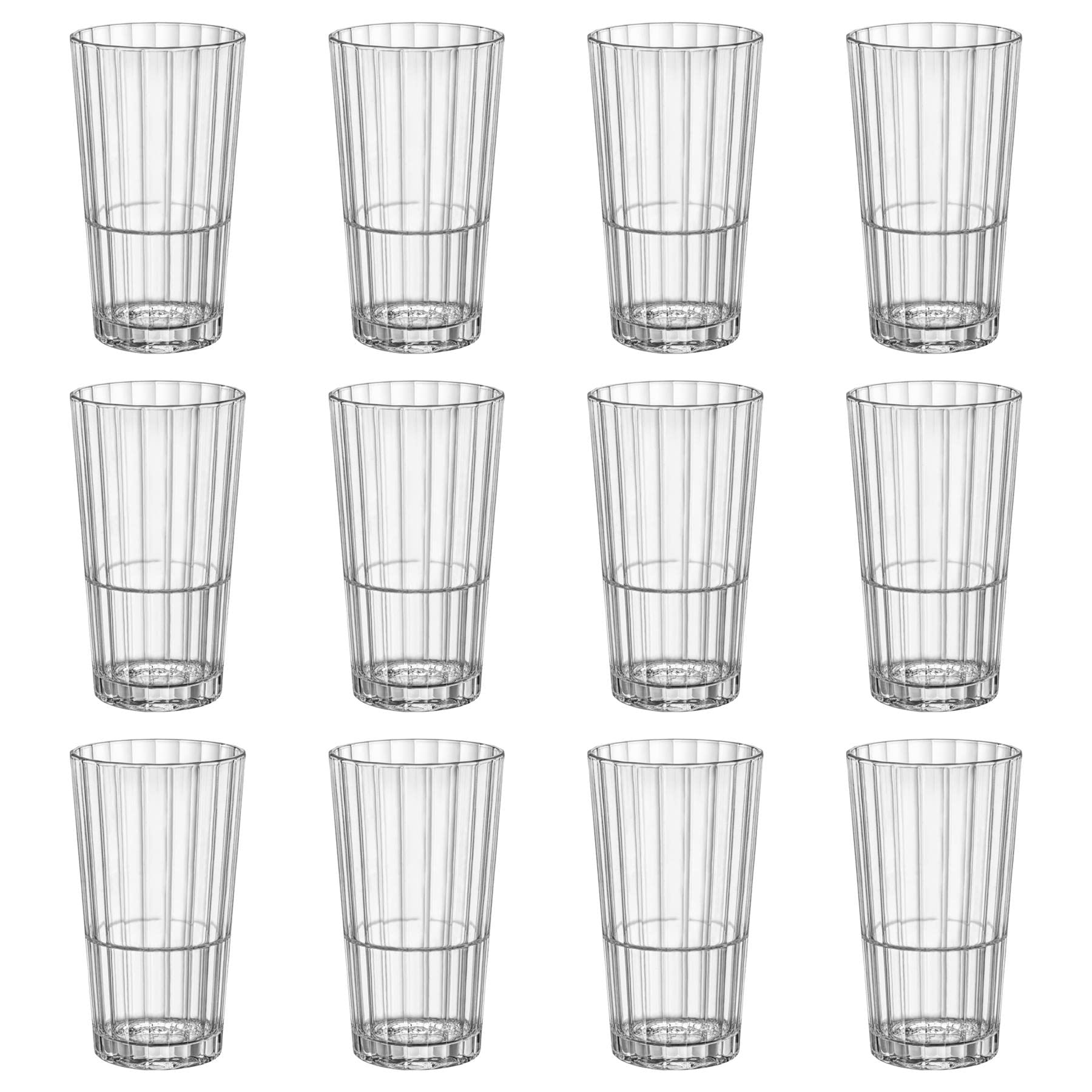 Bormioli Rocco Transparent 12X Clear 395Ml Oxford Bar Stacking Highball Glasses - Tall Hi Ball Glass Water Gin Juice Cocktail Drinking Glassware Tumblers Set