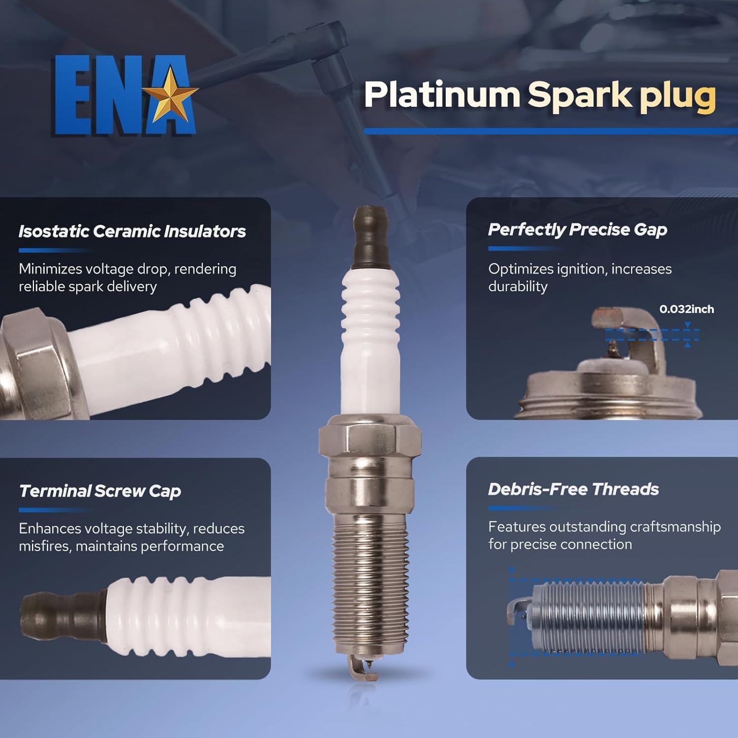 ENA Set of 4 Ignition Coil Pack 4 Platinum Spark Plug 2.0L 2.3L Compatible with Ford Mustang EcoSport Edge Escape Explorer Focus Fusion Taurus XE XF Discovery LR2 MKC MKT MKZ Replace# UF670 94372