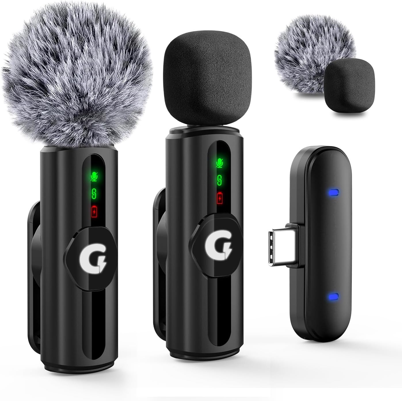 GRENARO Mic for YouTube Wireless, 3-Level Adjustable Noise Reduction Mic Wireless,S12 Wireless Microphone for Youtubers with LED Indicator Light (Dual Channel Type-C Port Version)