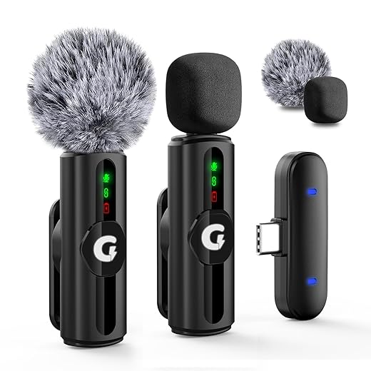 GRENARO Mic for YouTube Wireless, 3-Level Adjustable Noise Reduction Mic Wireless,S12 Wireless Microphone for Youtubers with LED Indicator Light (Dual Channel Type-C Port Version)