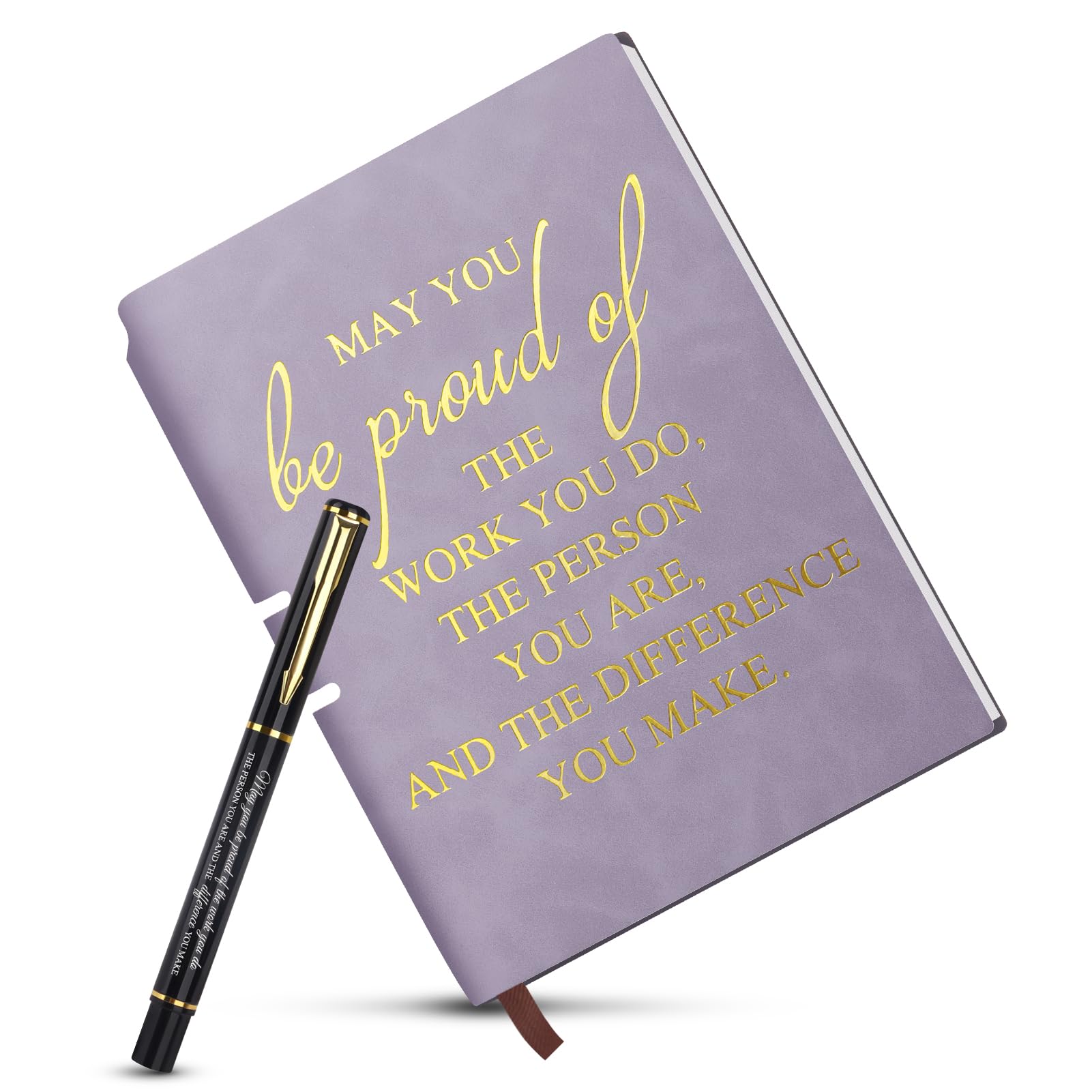 Hanqing Inspirational Personalised Notebook, Imitation Leather Notebook and Pen Set, Inspirational Stationery Gift Set, New Job Gifts for Women Men, Teacher, Friends, Employee (Purple)