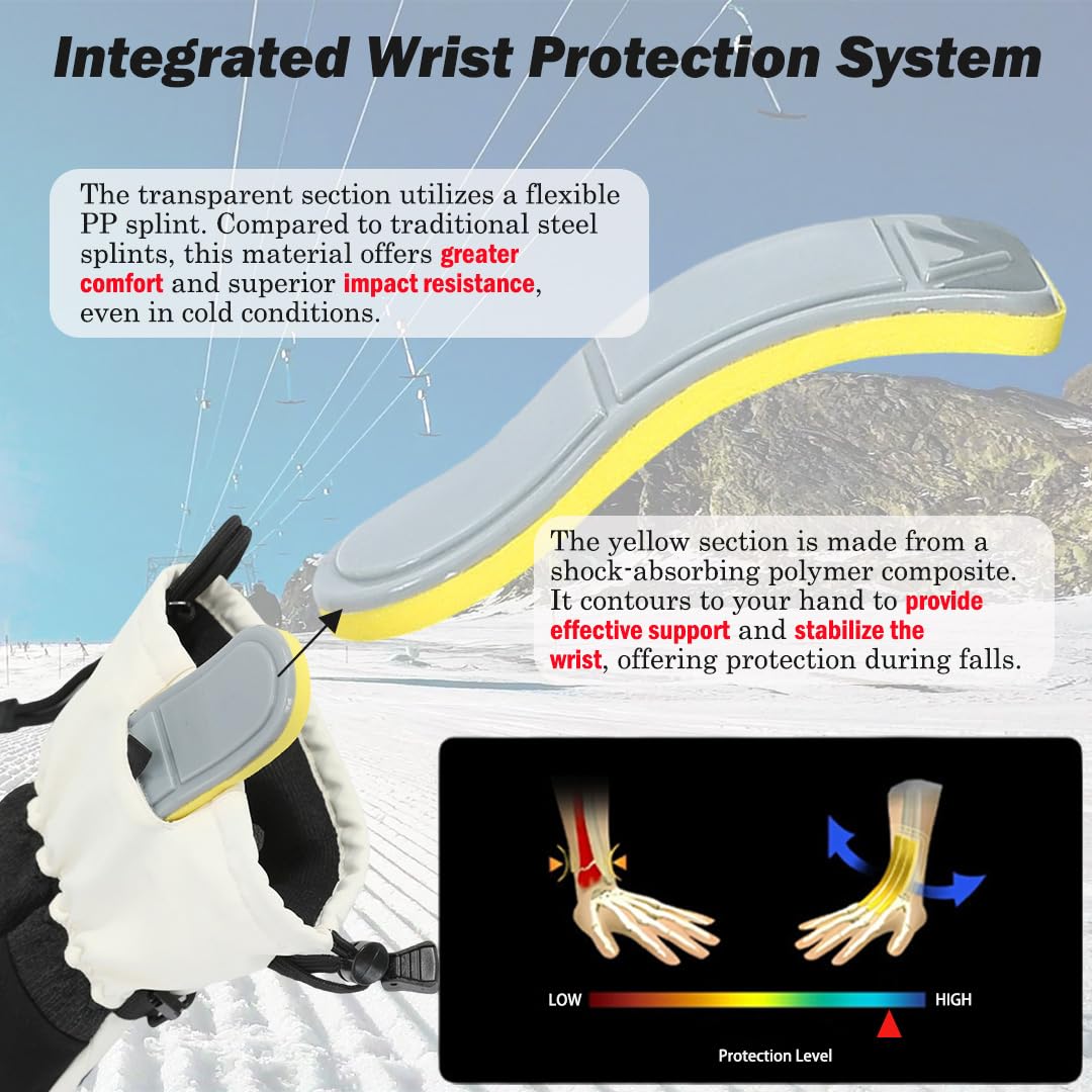 Guanti Da Sci PRO Con Tutore Polso Supporto Protezione, Guanti Termici Impermeabili Con Touchscreen Per Sci Snowboard