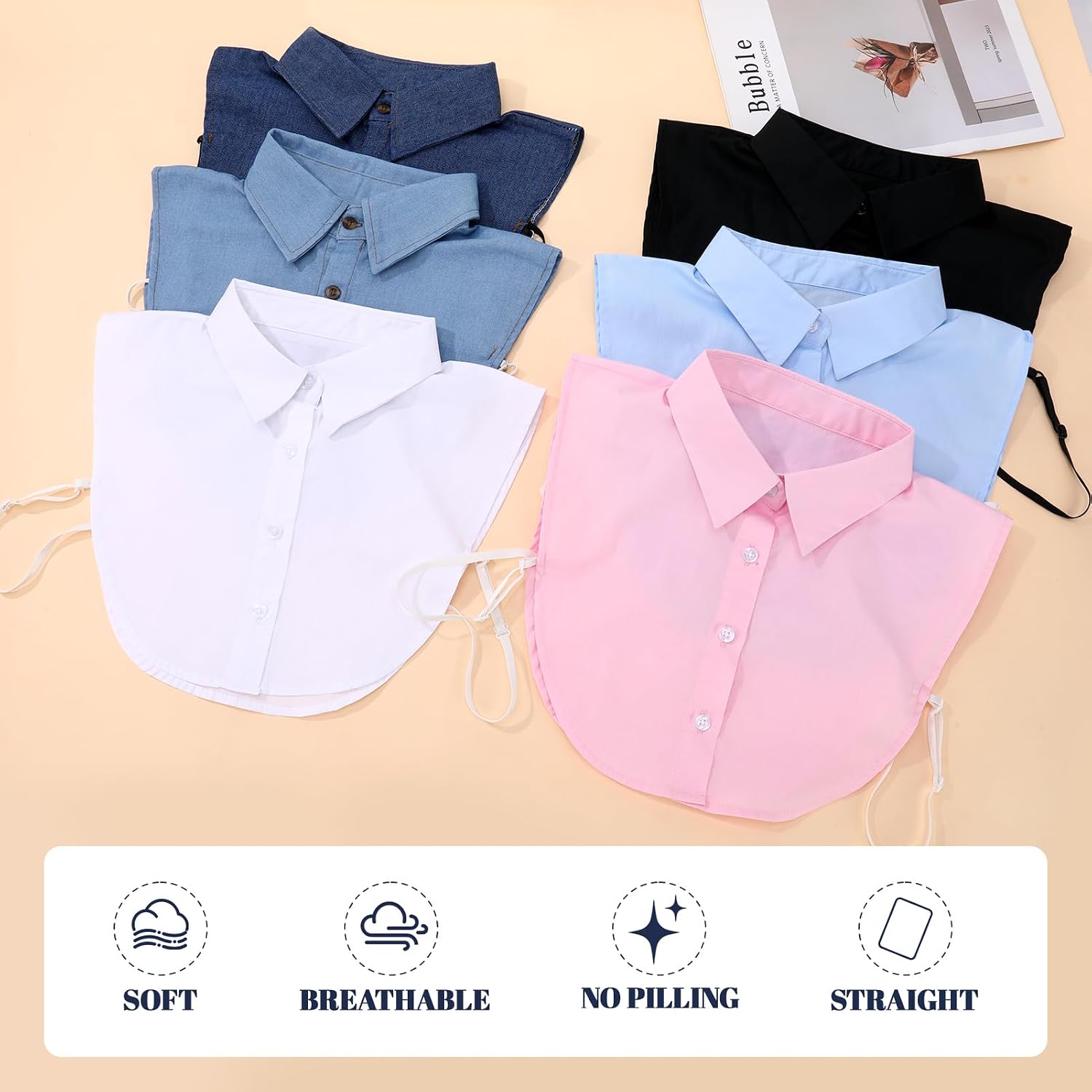 JATEBI 6 Pcs Fake Collar Detachable Collar Shirt Dickey Collars Half False Blouse Dickey for Women