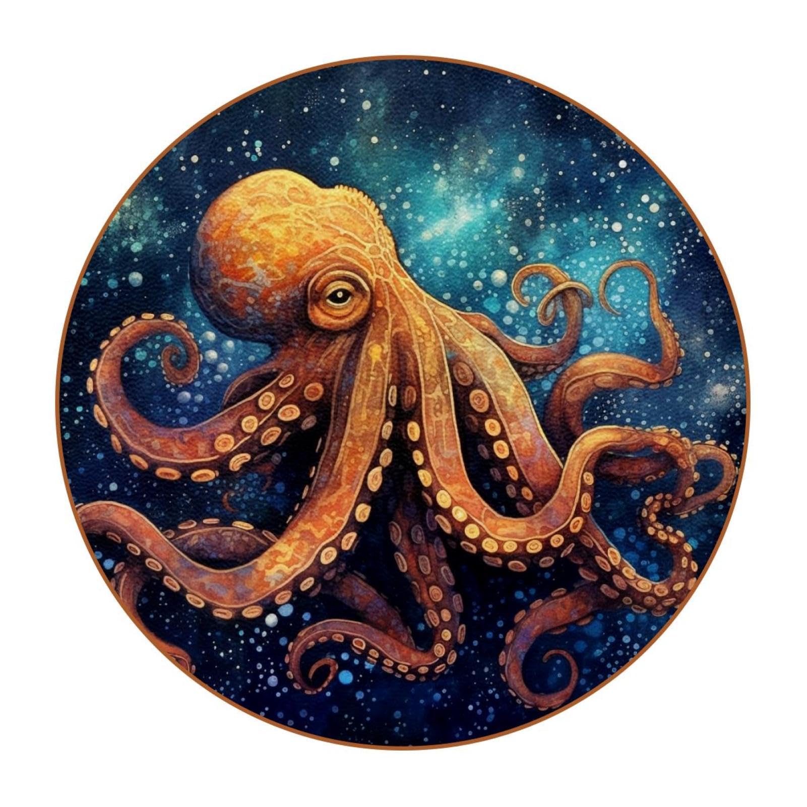 Cartoon-Galaxie-Oktopus-Untersetzer für Getränke, 6 Stück, Tisch-Schutzmatte für Weingläser, Tassen und Tassen, wiederverwendbar im Büro, Küche, Bar, 10,9 cm