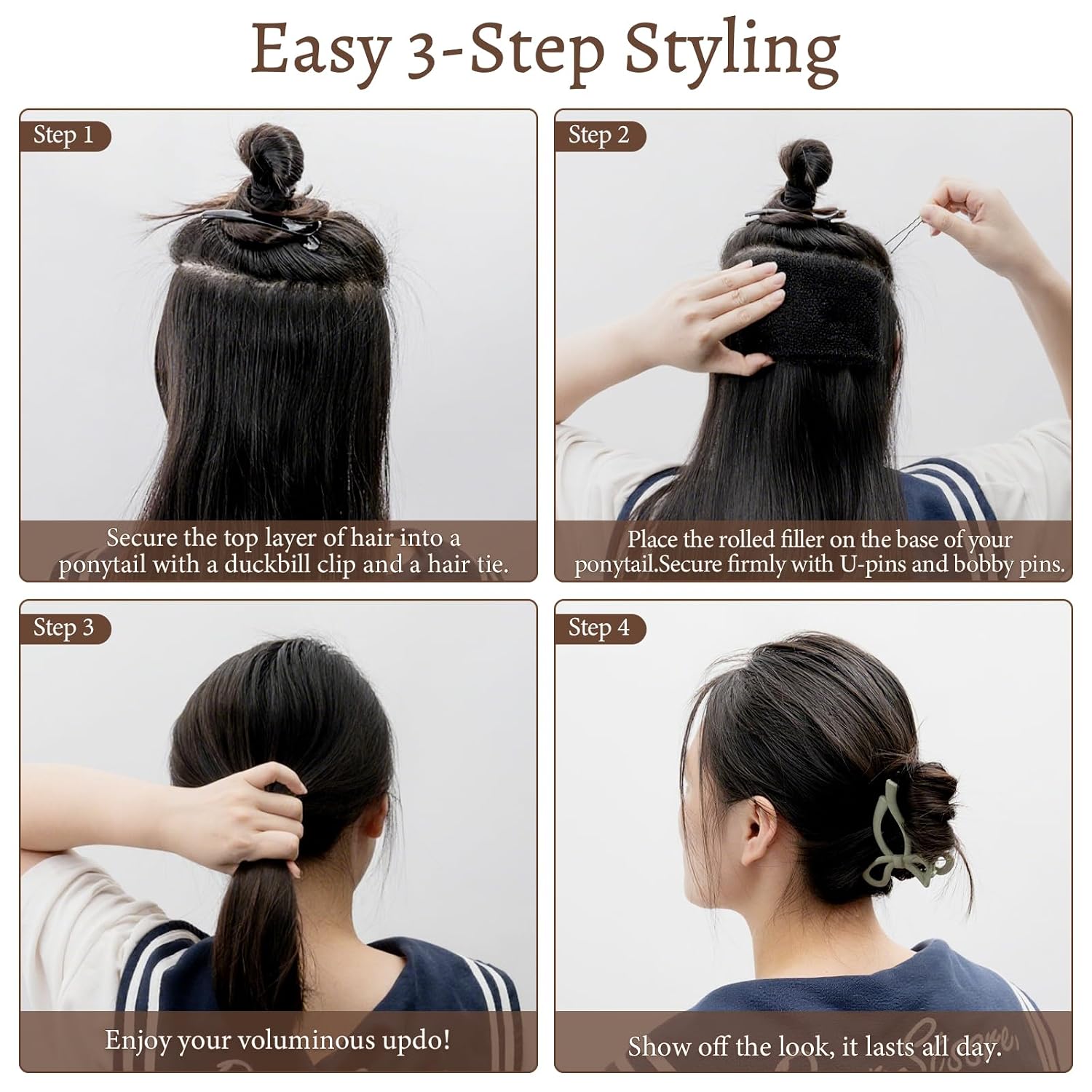 70 * 5"Updo Hair Hair Bumps, Volume Insert Kit Accessories with 20 Bobby Pins, 20 U-Shape Pins, 2 Duckbill Clips, 3 Hair Ties Ponytail Volumizer For Bun, Wedding, Party (Apricot)