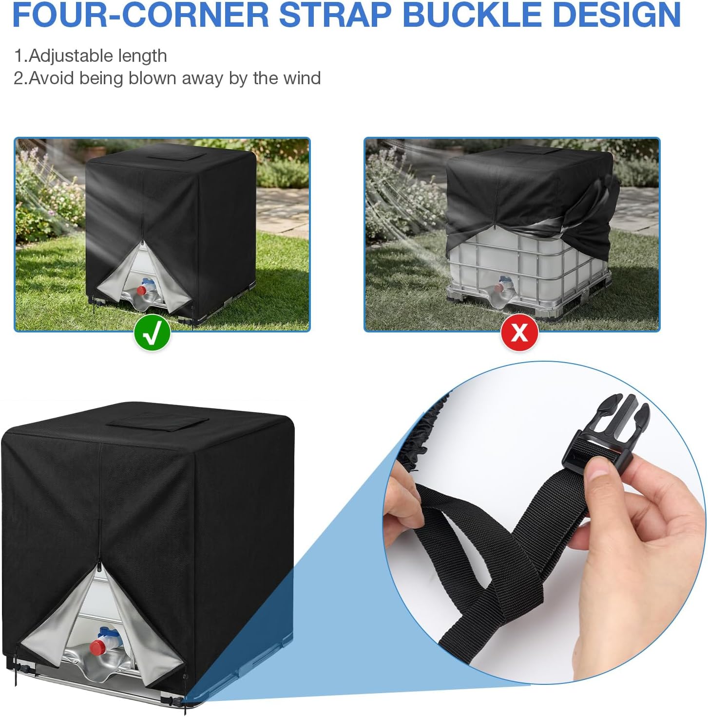 NEVERLAND IBC Tote Cover 275 Gallon - 420D Water Tank Cover, Black Tote Sunshade Waterproof Protective Fit 1000L Garden Water Tank